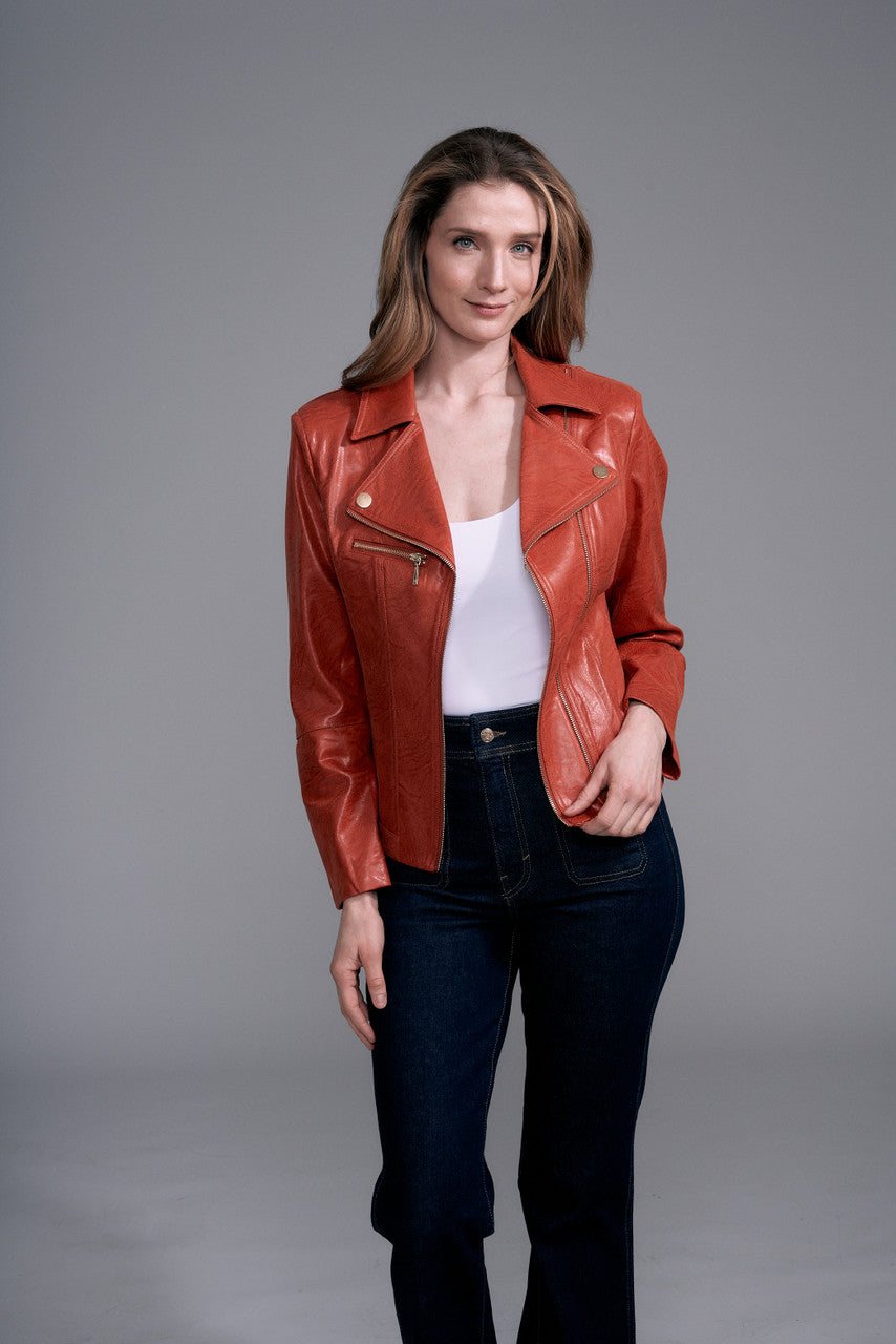 BCJ101A08MB Solid Metallic Vegan Leather Moto Jacket