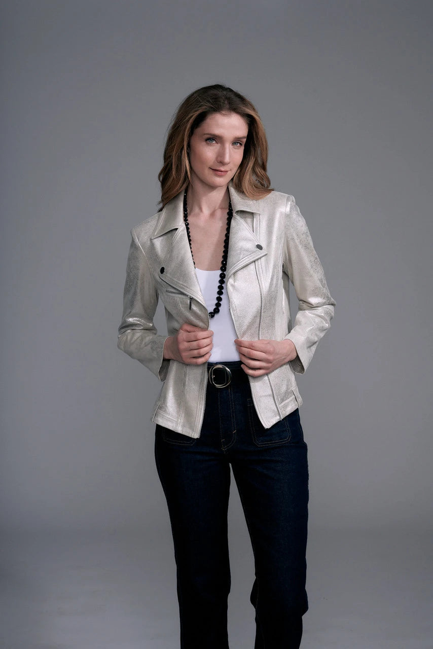 BCJ101A08M Solid Metallic Vegan Leather Moto Jacket