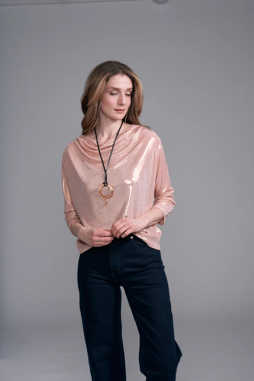 BCT5715CLS Cowl Neck Metallic Top