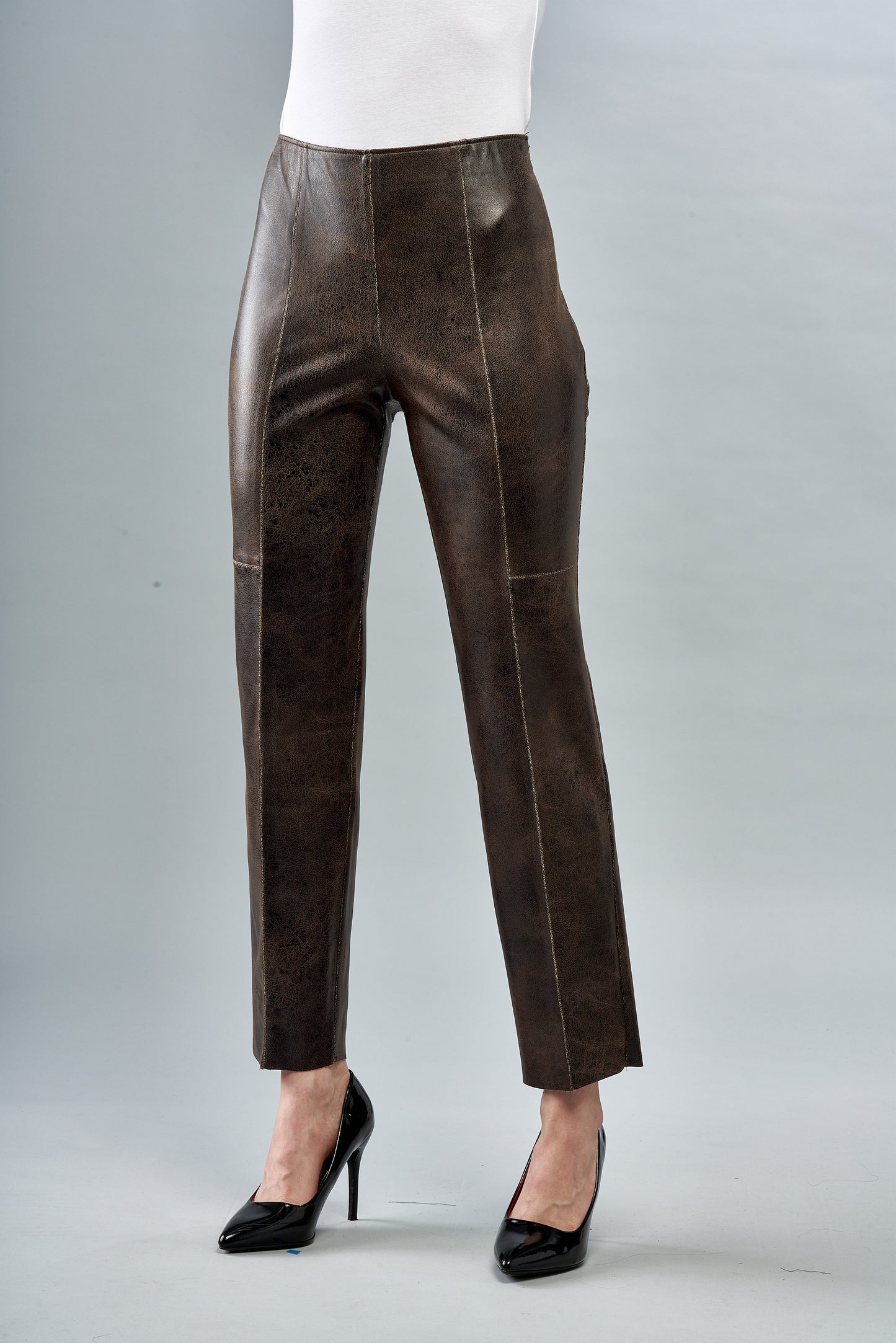 BCP8726PR Faux Vegan Leather Seamed Pants in Yellow Stone