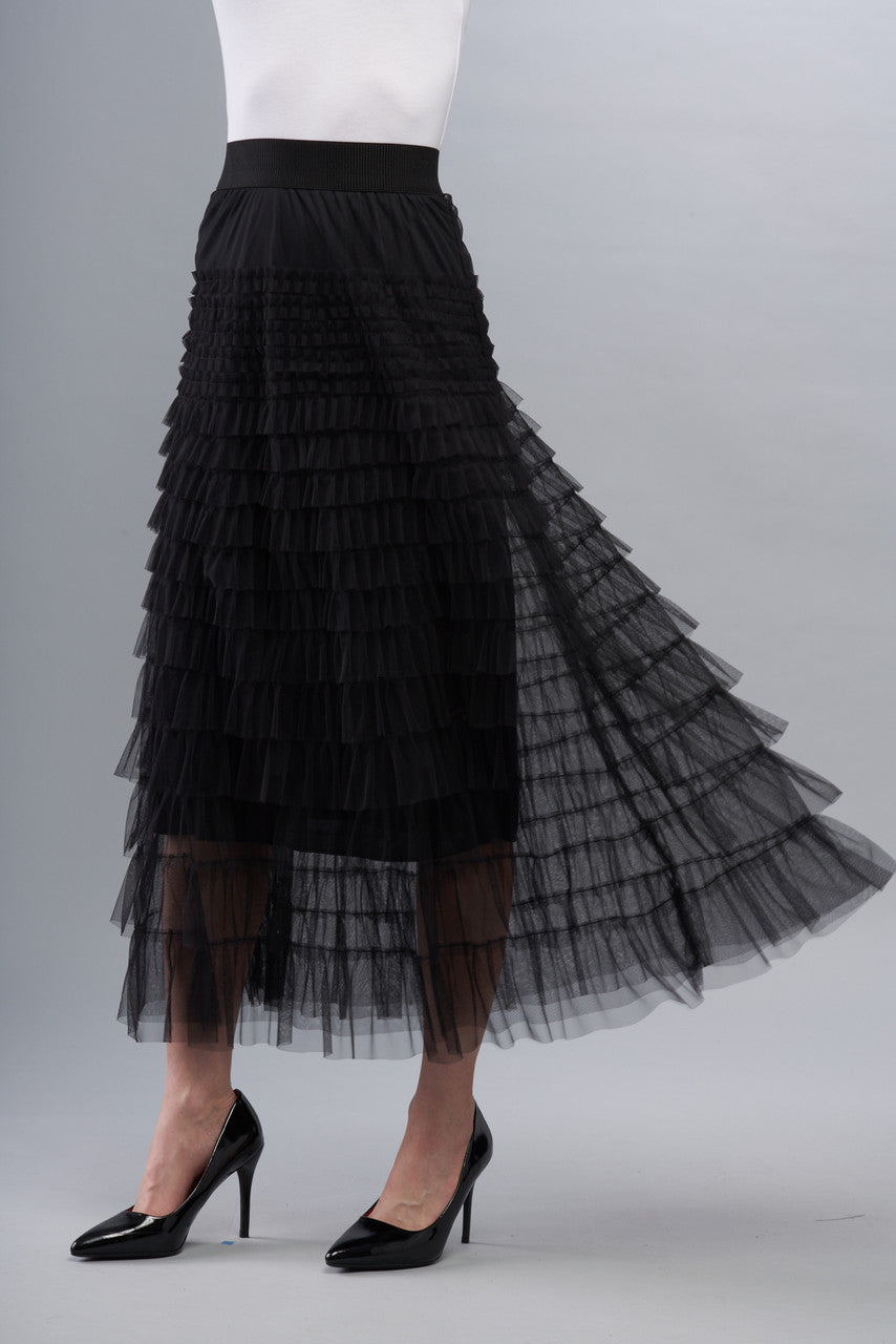 BCS8703A Ruffle Tulle Skirt in Black