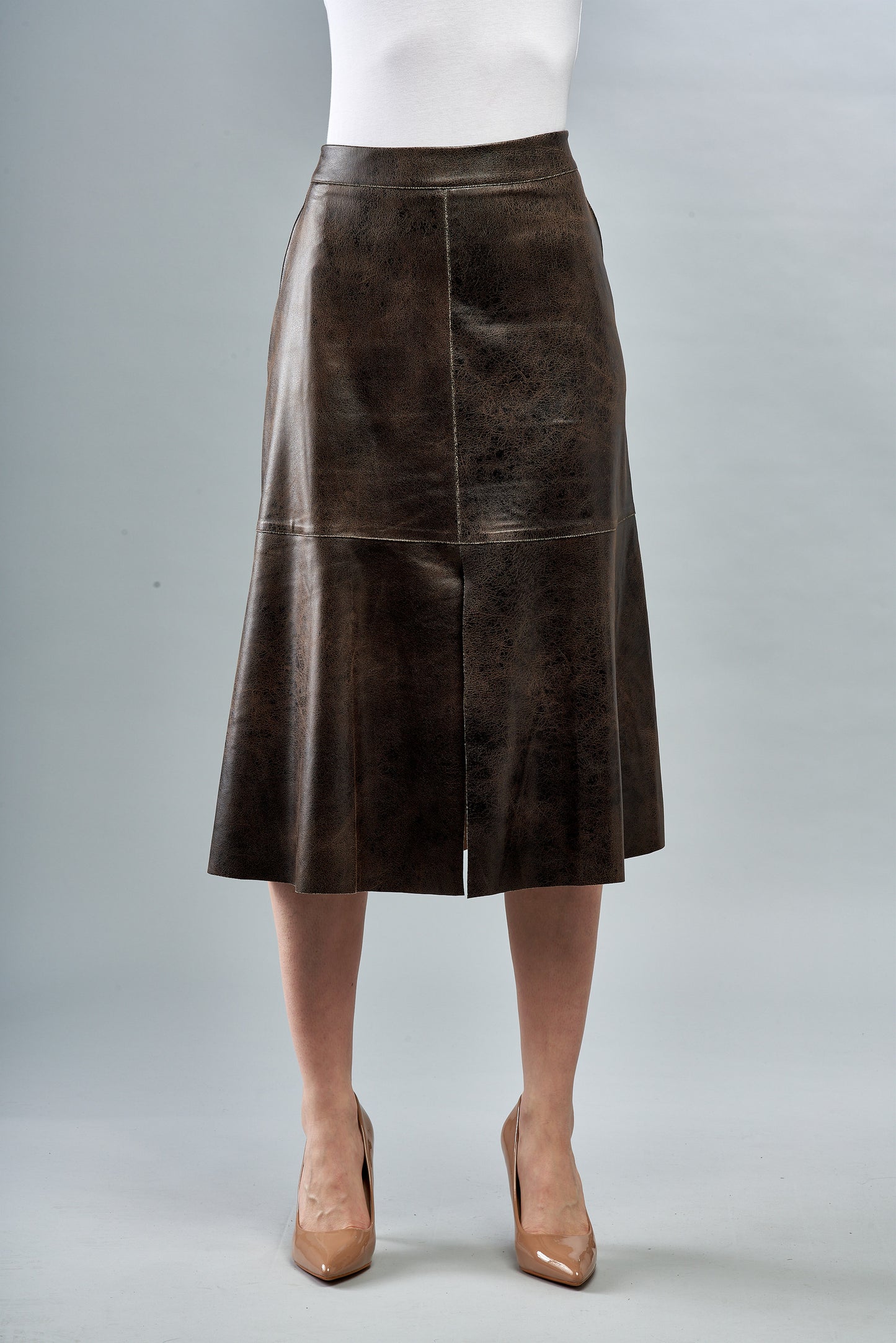 BCS8765 Faux Vegan Textured Leather Skirt in Yellow Stone