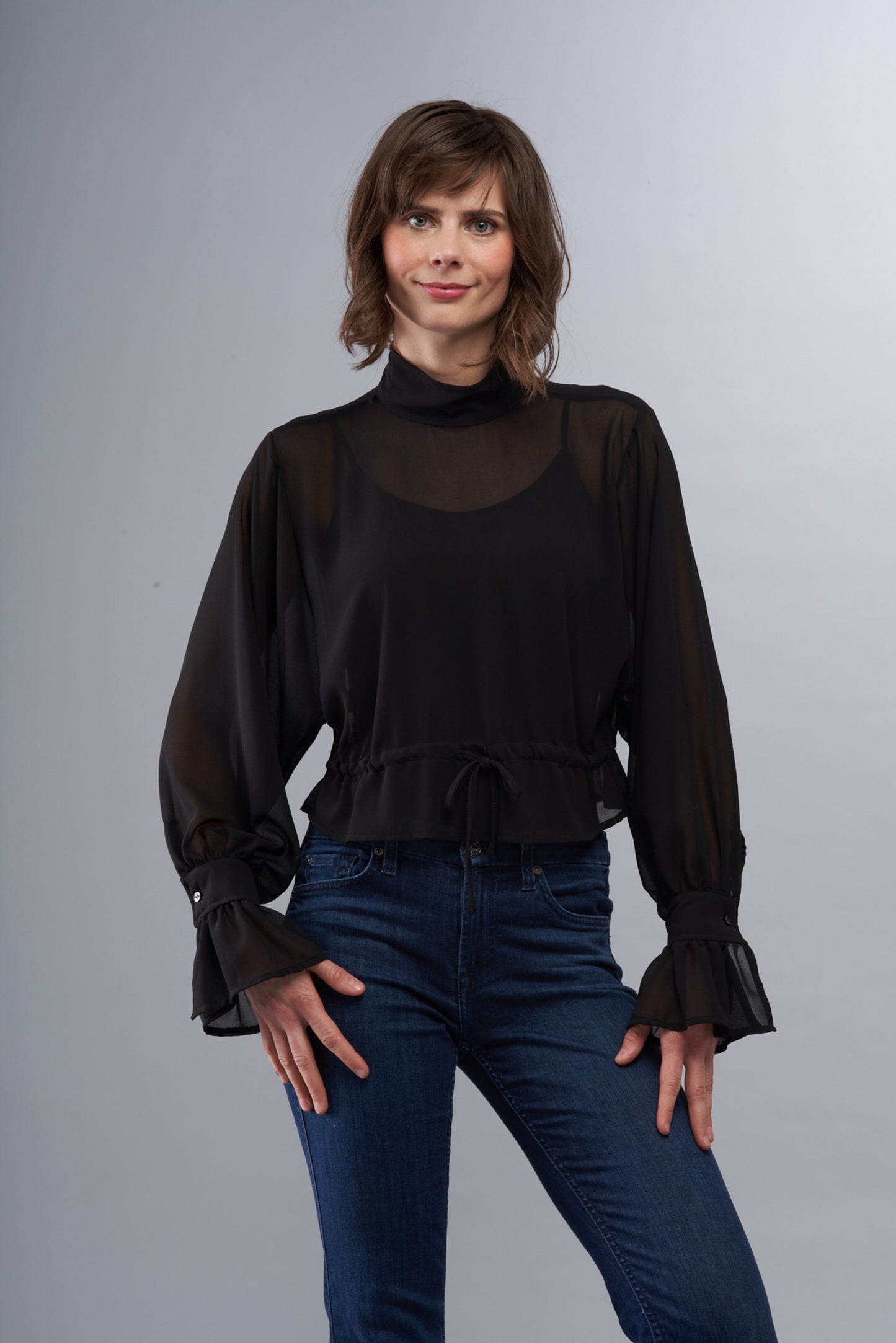 BCT6781 Chiffon Blouse with Peplum in Black
