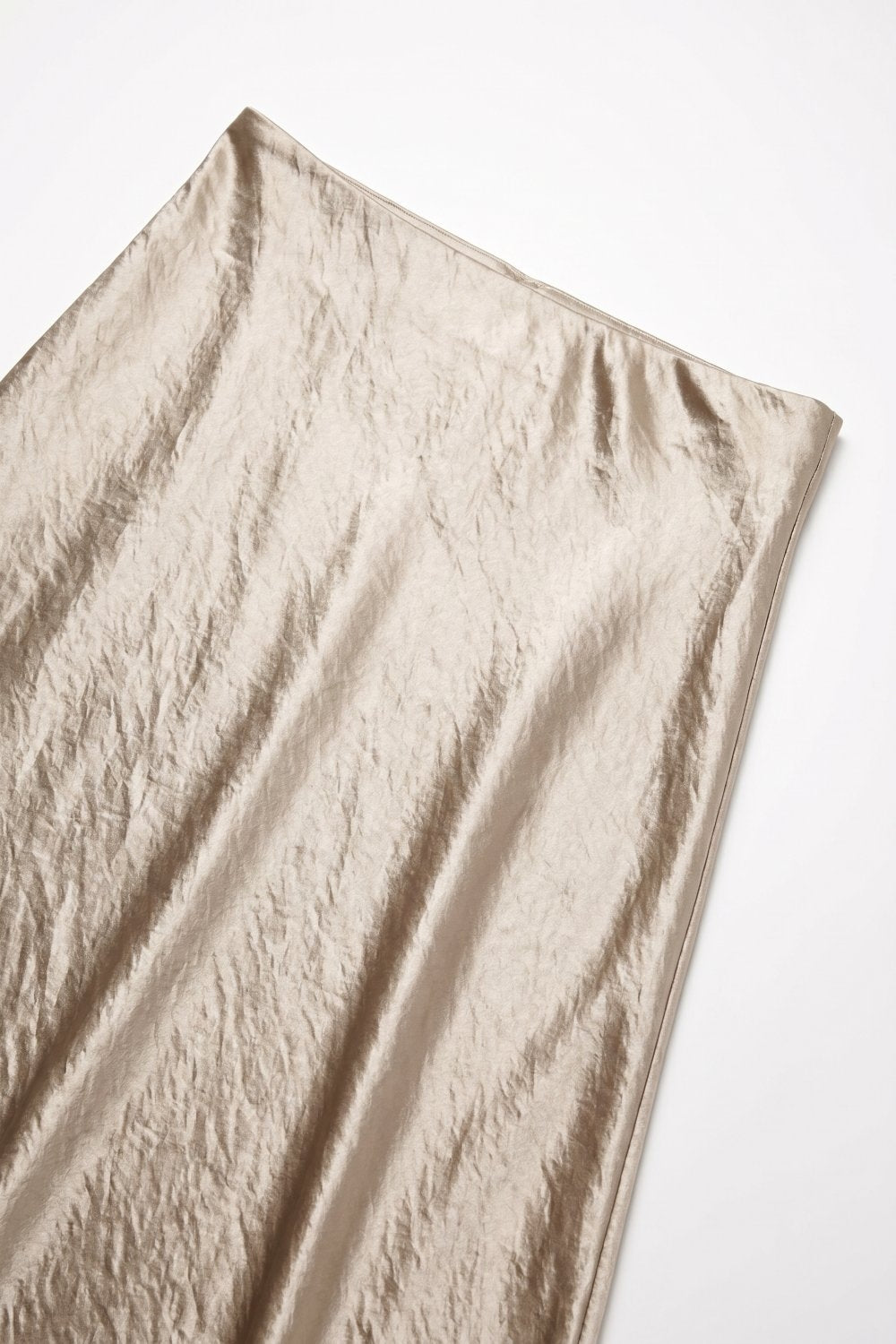 Beige shiny Satin Bias Cut Midi Length Skirt