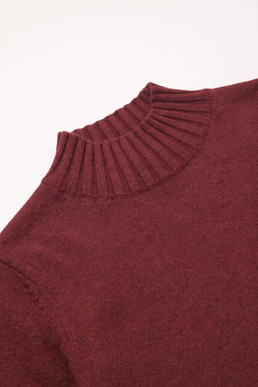 Burgundy warm Knit Ribbed High Collar Regular Fit Sweater