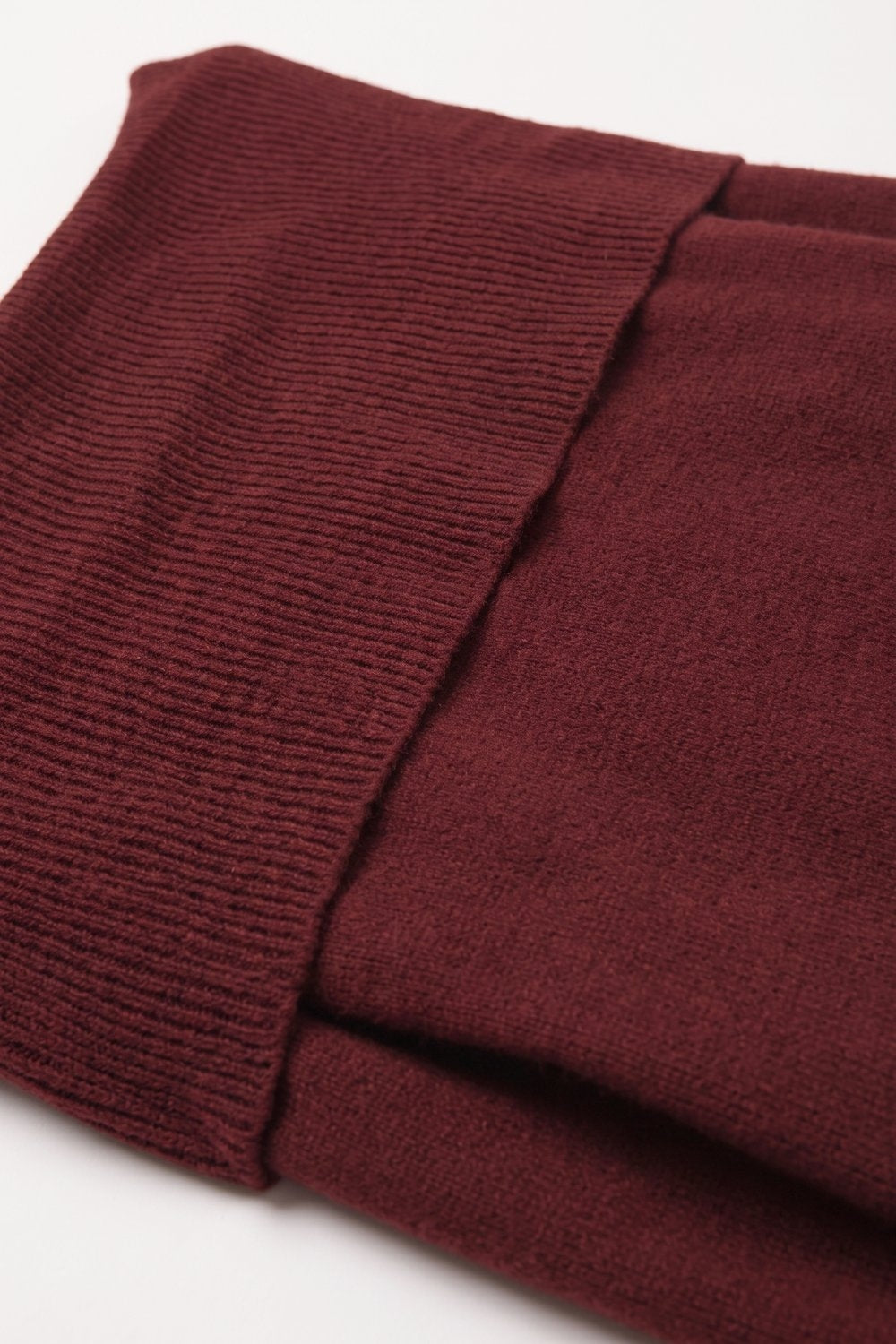 Burgundy Ribbed Knit Off Shoulder Long Sleeve Sweater