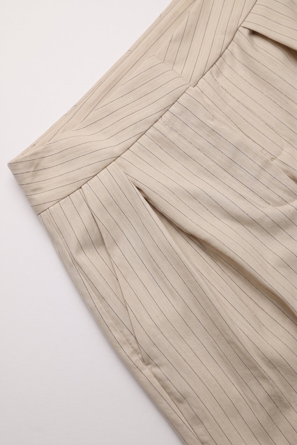 Cream Pinstripe soft Woven Pleated Tapered Pants