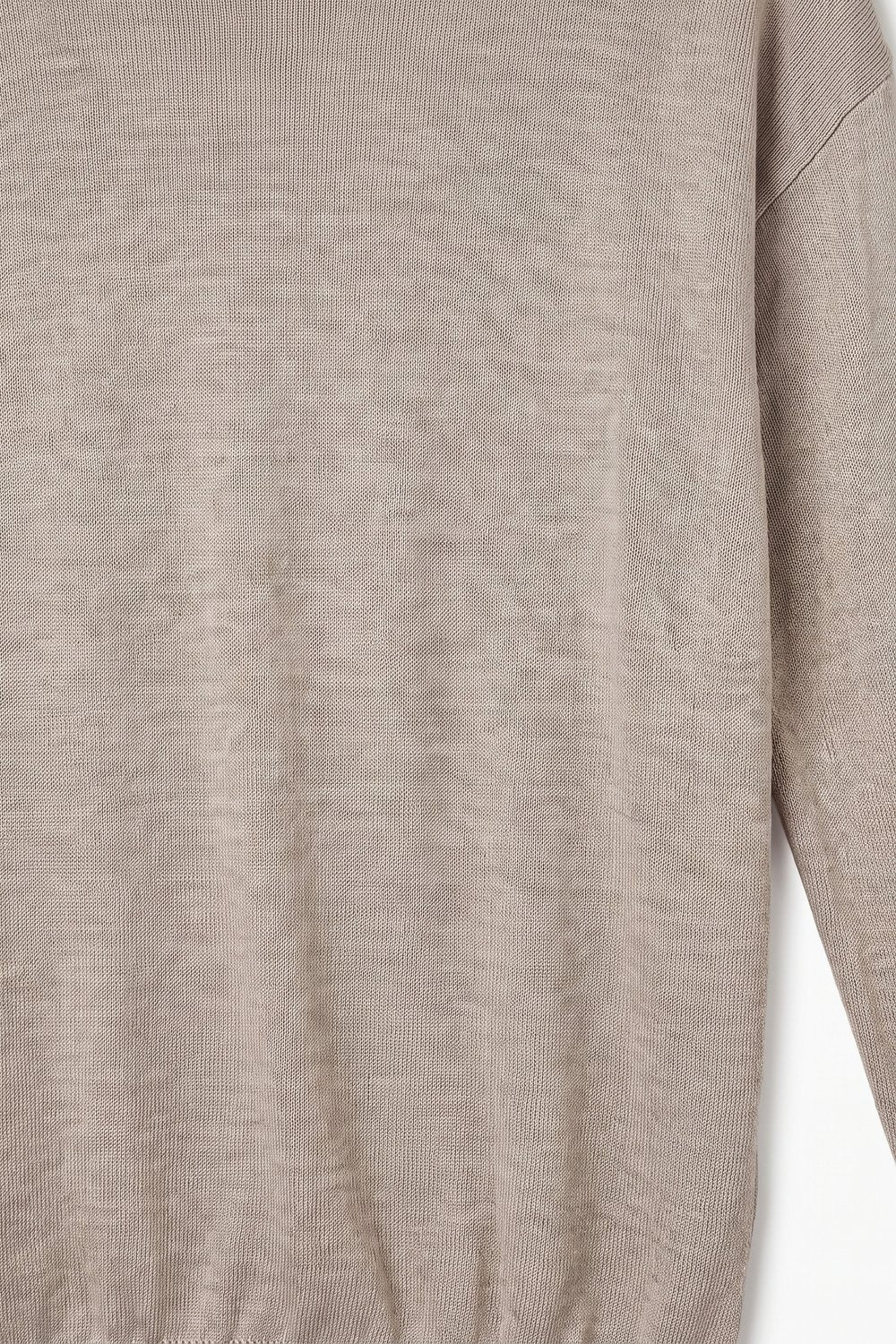 Merino Wool Blend Fine Knit Crew Neck Sweater in fango color