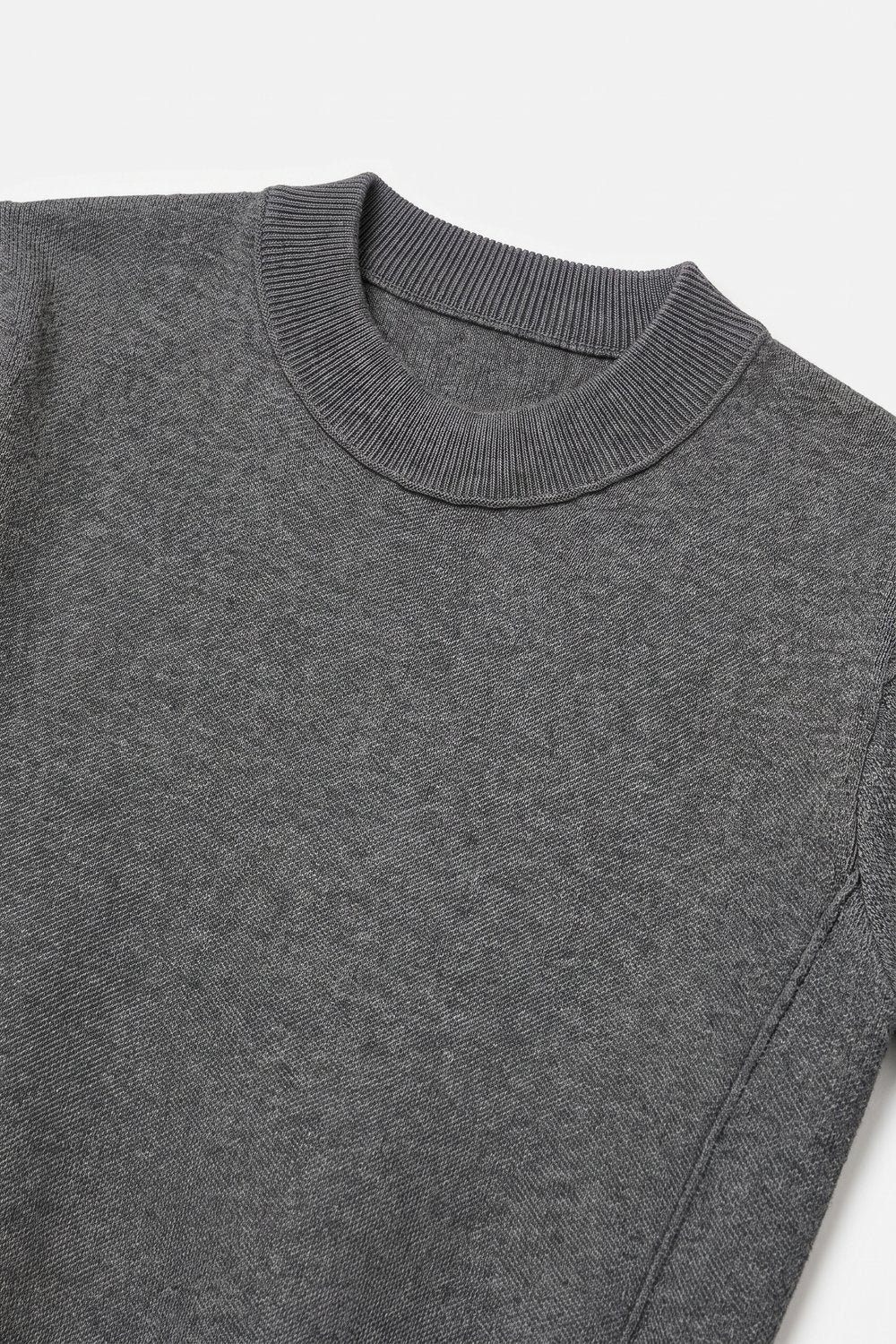 Grey Merino Wool Blend Fine Knit Sleeve Sweater