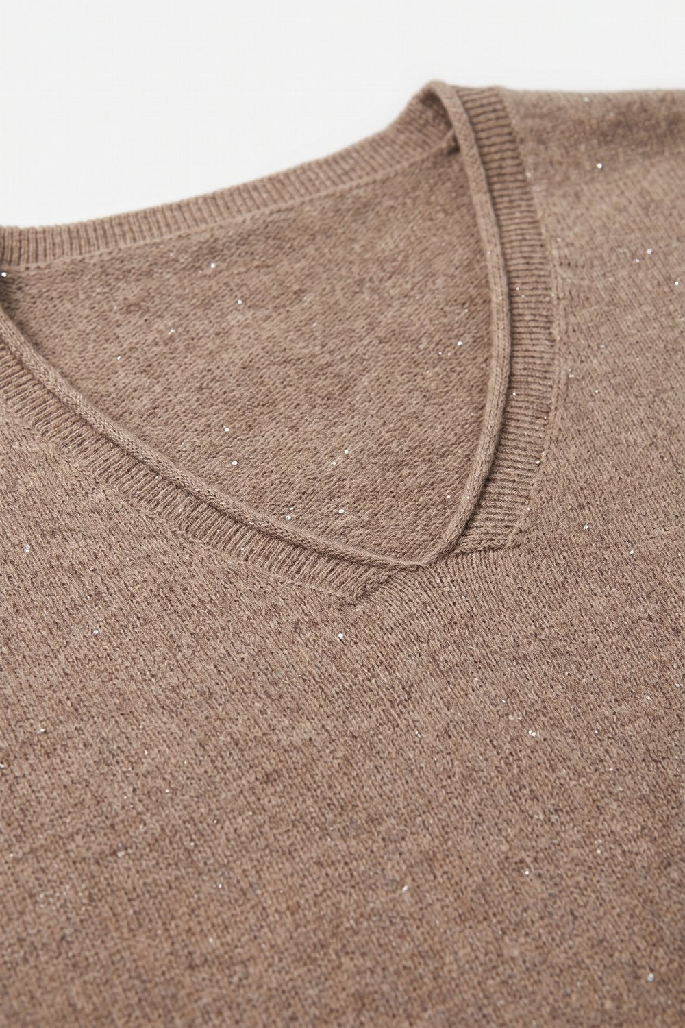 Fango Glitter Fleck Soft Knit V Neck Ribbed Trim Sweater with sequins embellished
