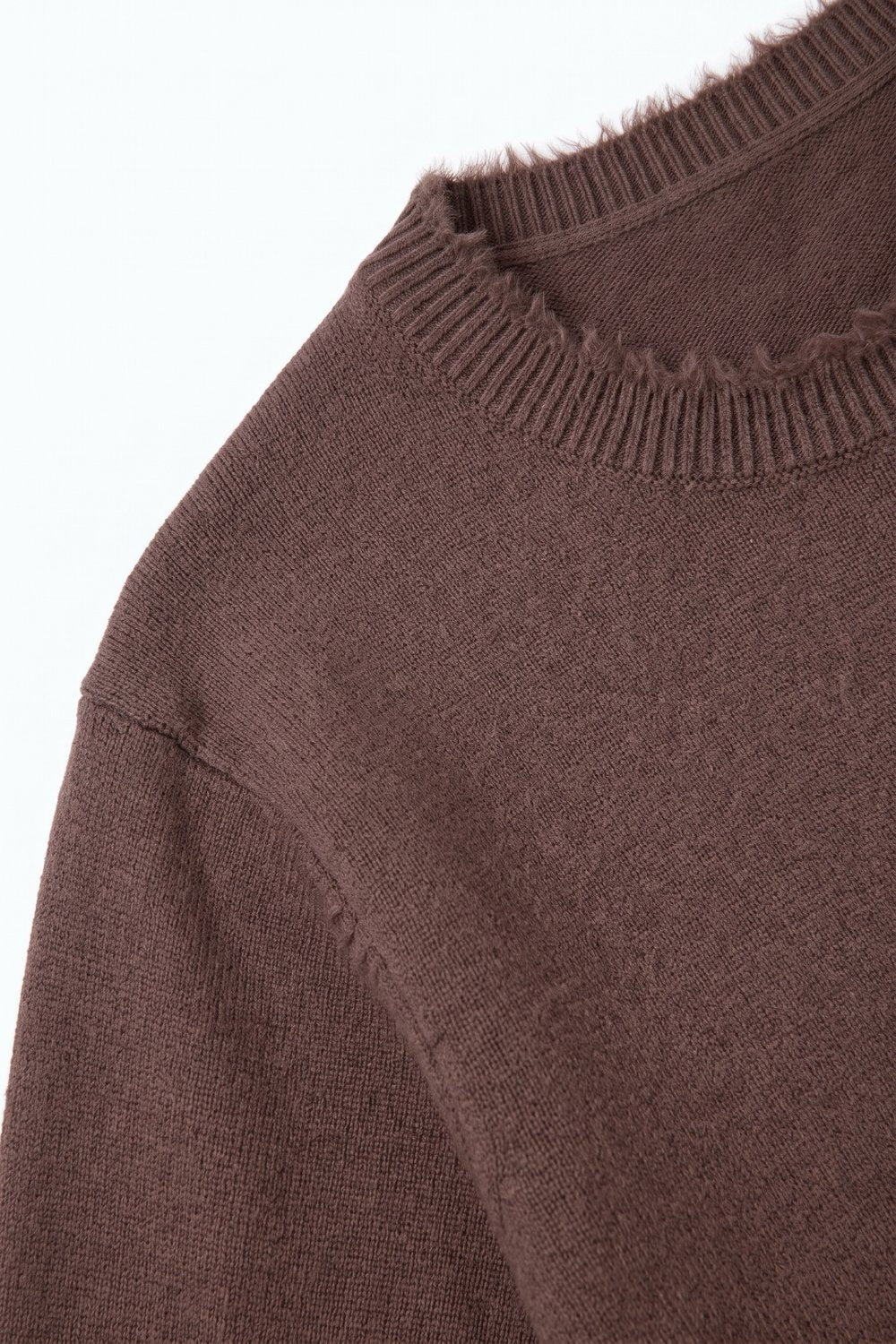 Brown Short Sleeve Crew Neck Sweater with Faux Fur Trim