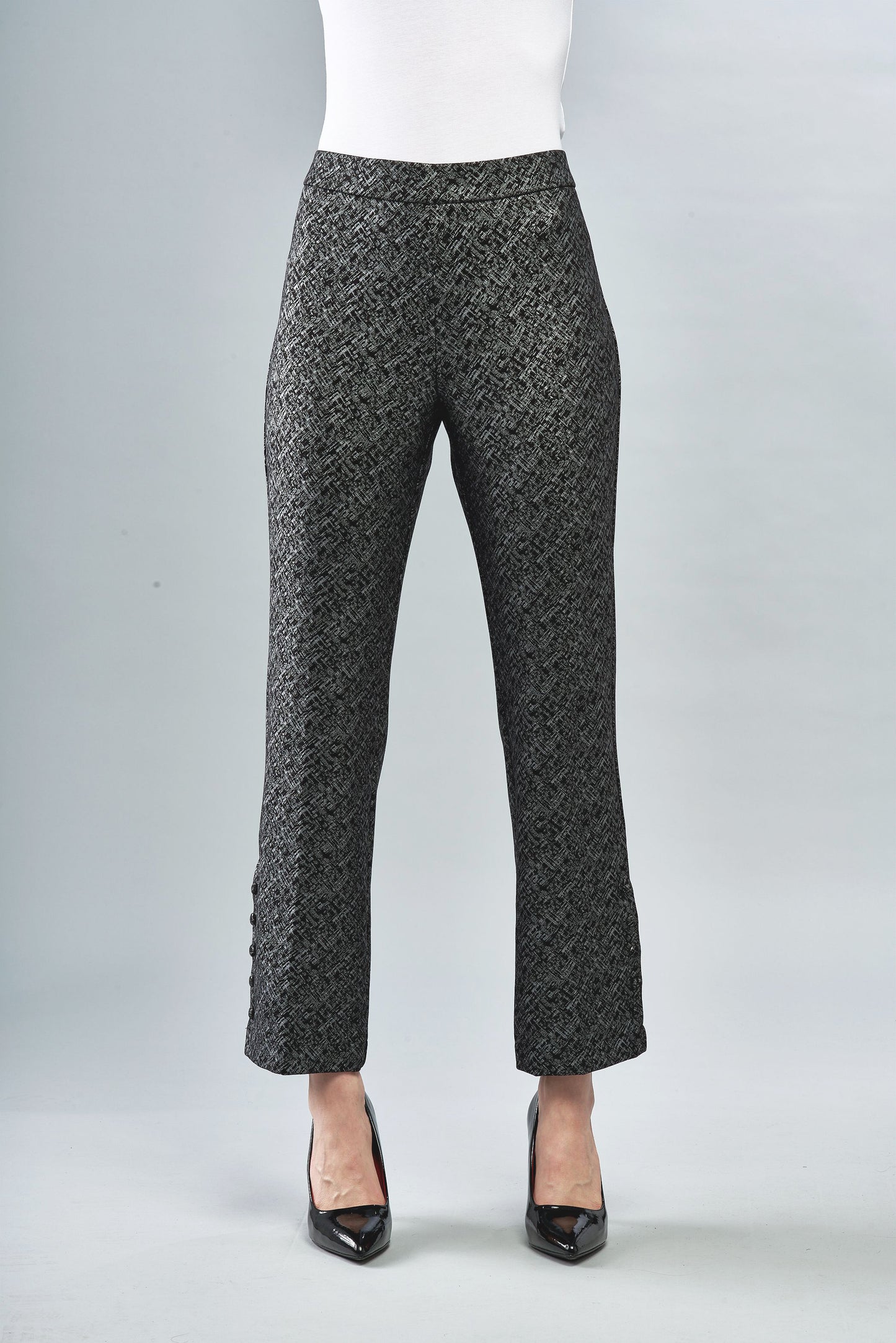 BCP7203PR Printed Scuba Pants with Button Trim