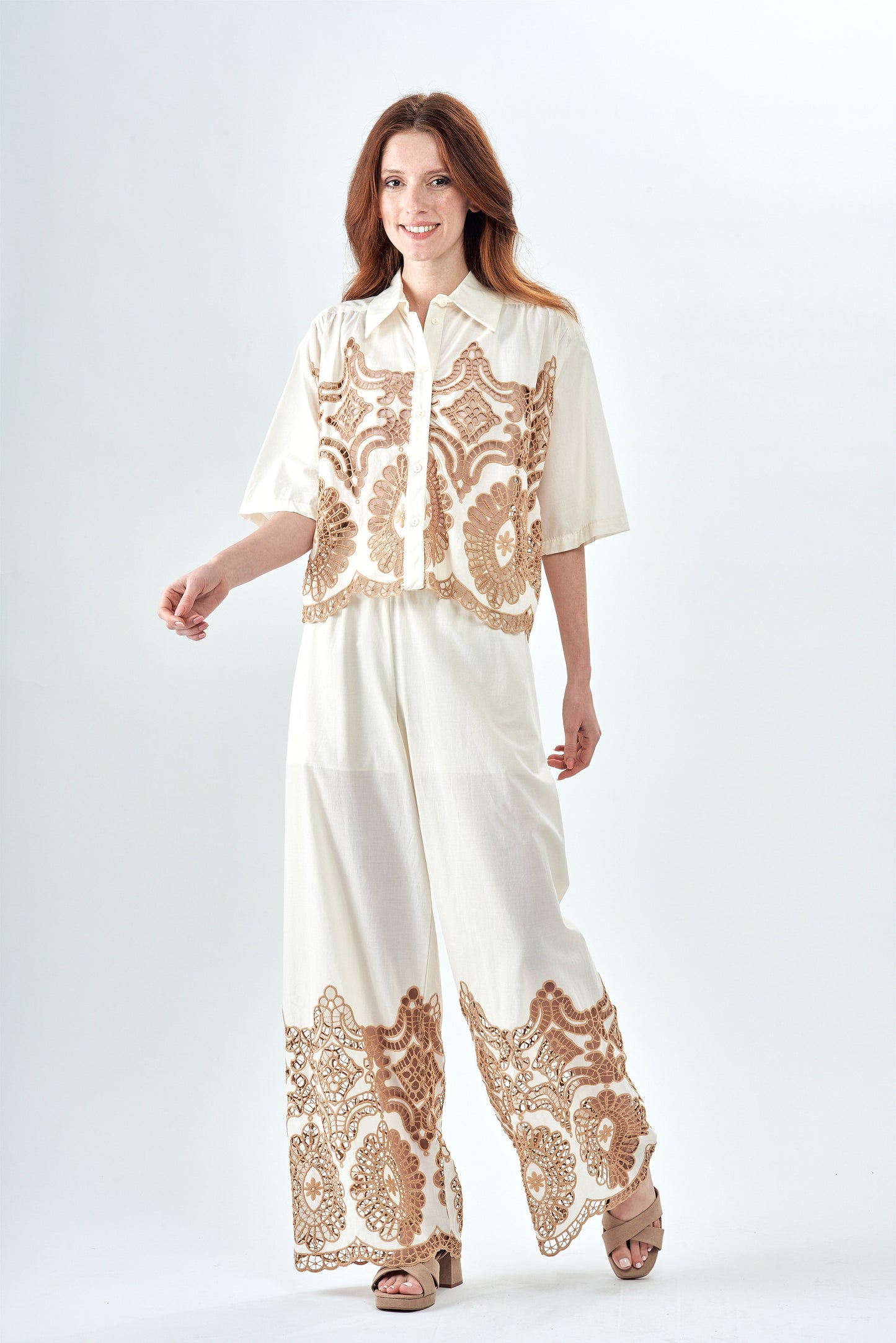 BCT8976B Camel Eyelet Top