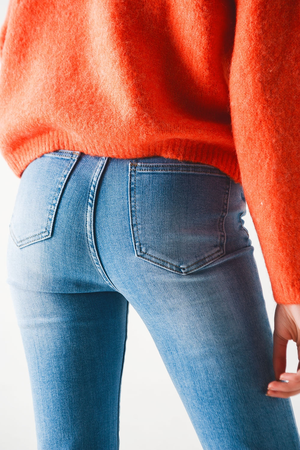 70s high flare jeans in light wash stretch