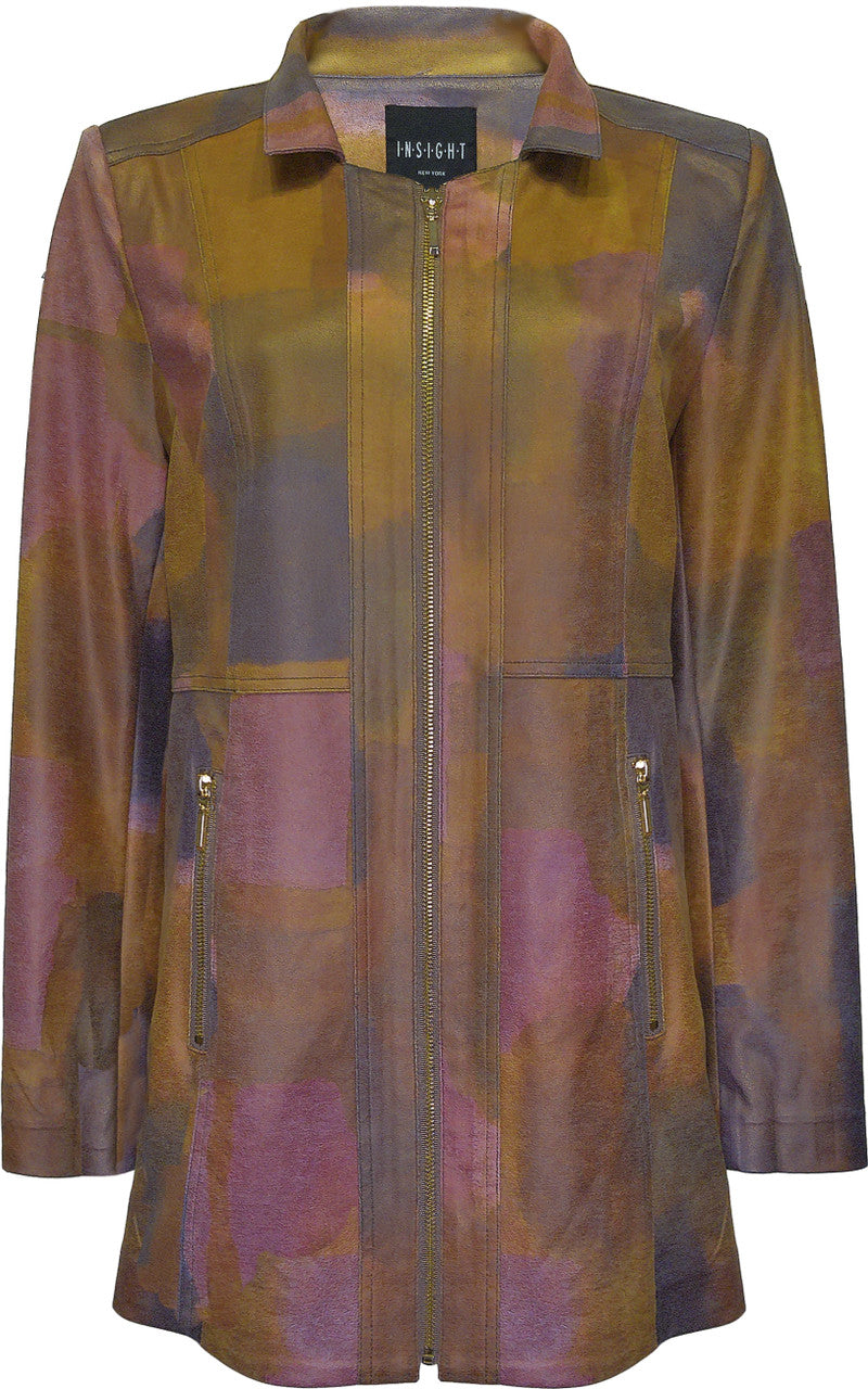 BCJ17A81ZMPR Faux Metallic Vegan Leather Long Jacket