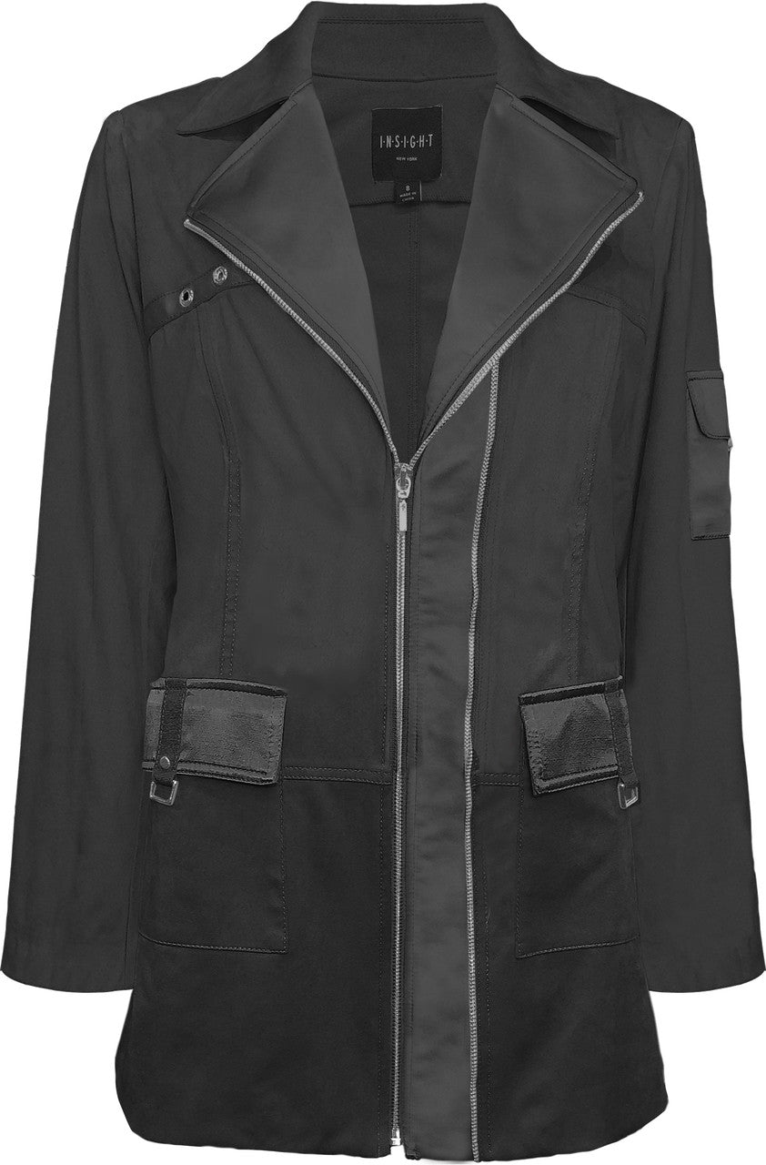 BCJ7806A Long Silky Suede Jacket in Black