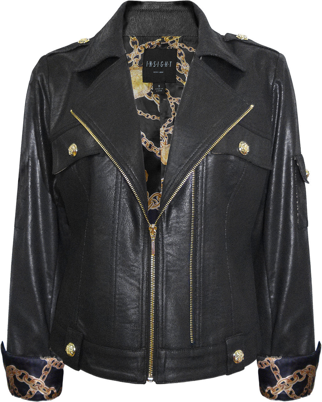 BCJ8901BA Vegan Leather Zip Up Jacket in Black