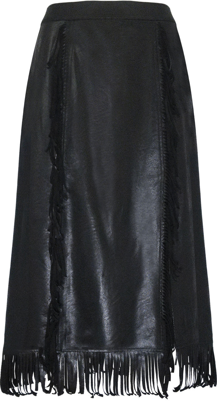 BCS4700 Faux Vegan Leather Fringe Skirt