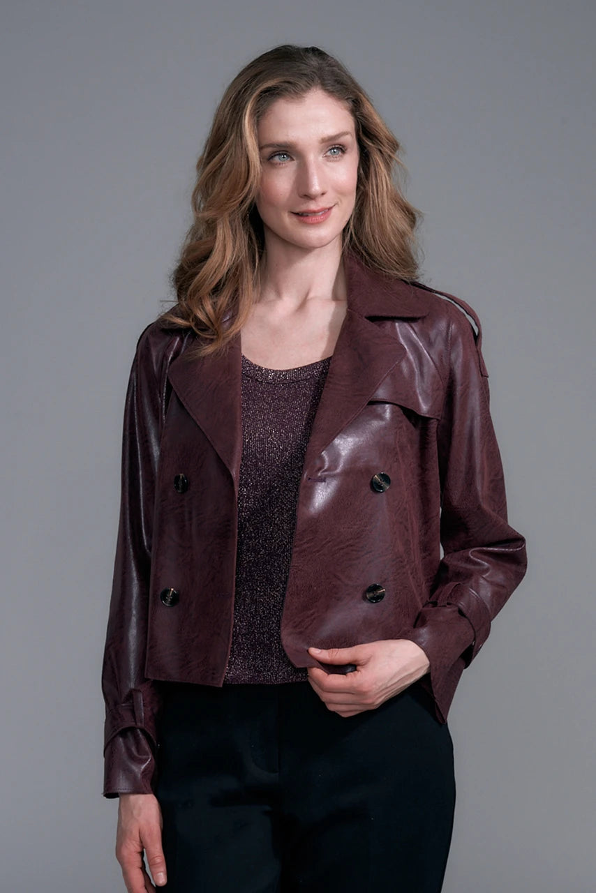 BCJ0918 Cropped Trench Vegan Leather Jacket