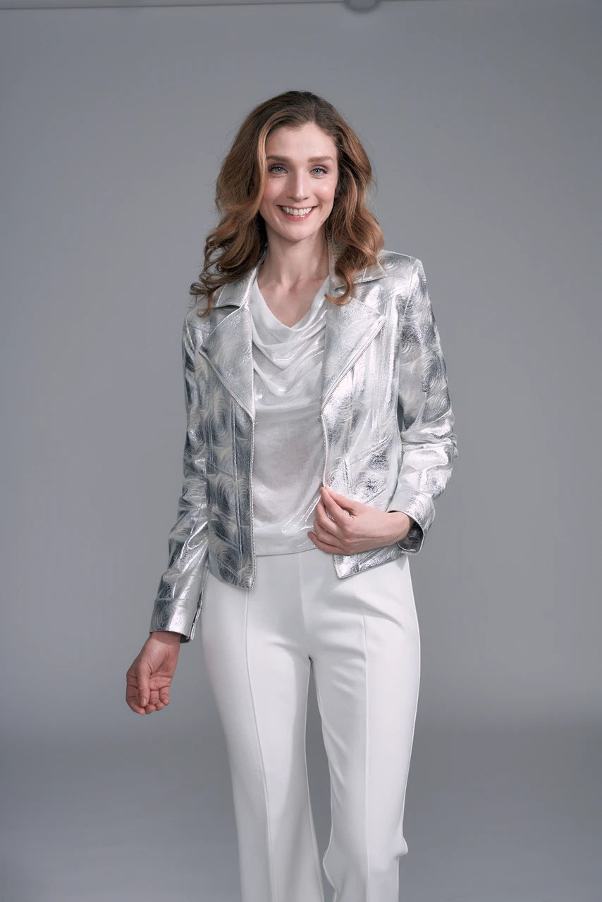 BCJ17A26CS Printed Metallic Vegan Leather Moto Jacket