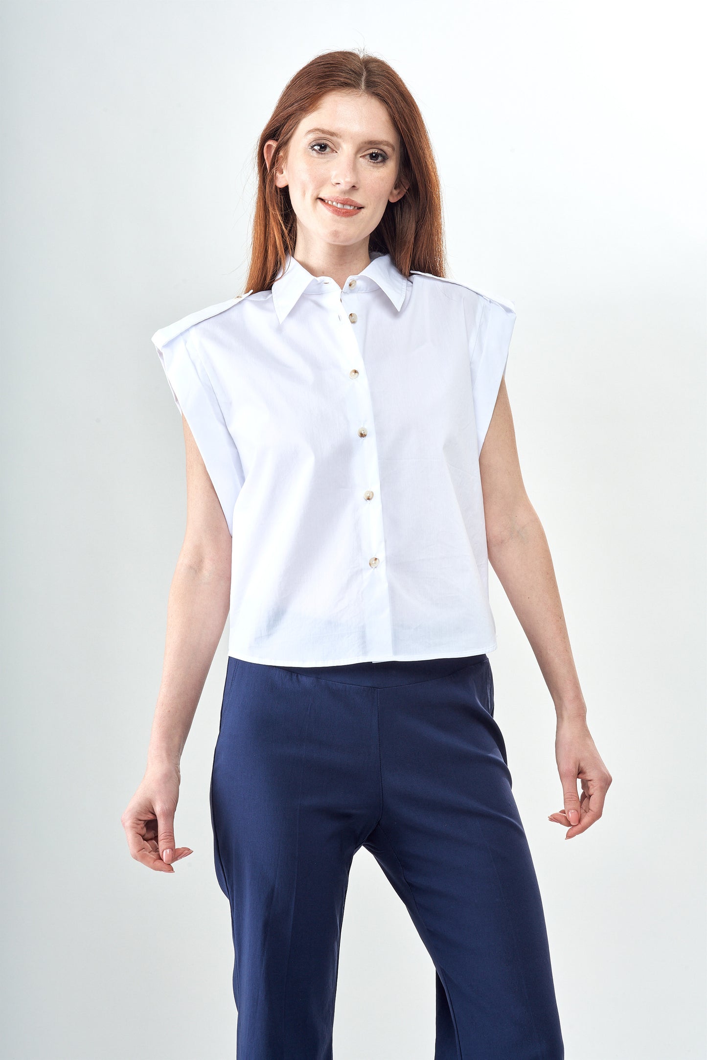 BCT9017C Sleeveless Lapel Top