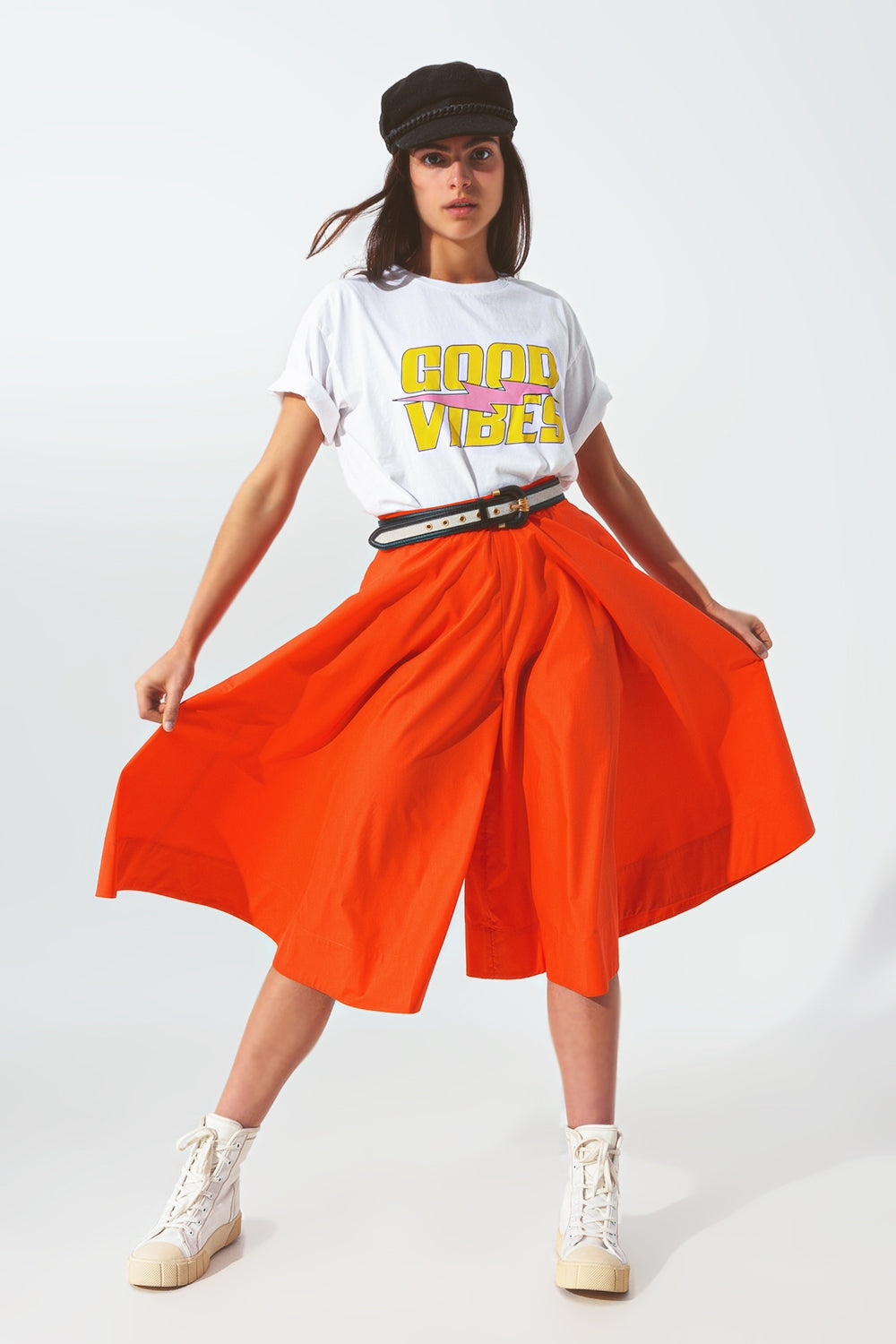 Q2 A-line skirt with elastic waist band in Orange