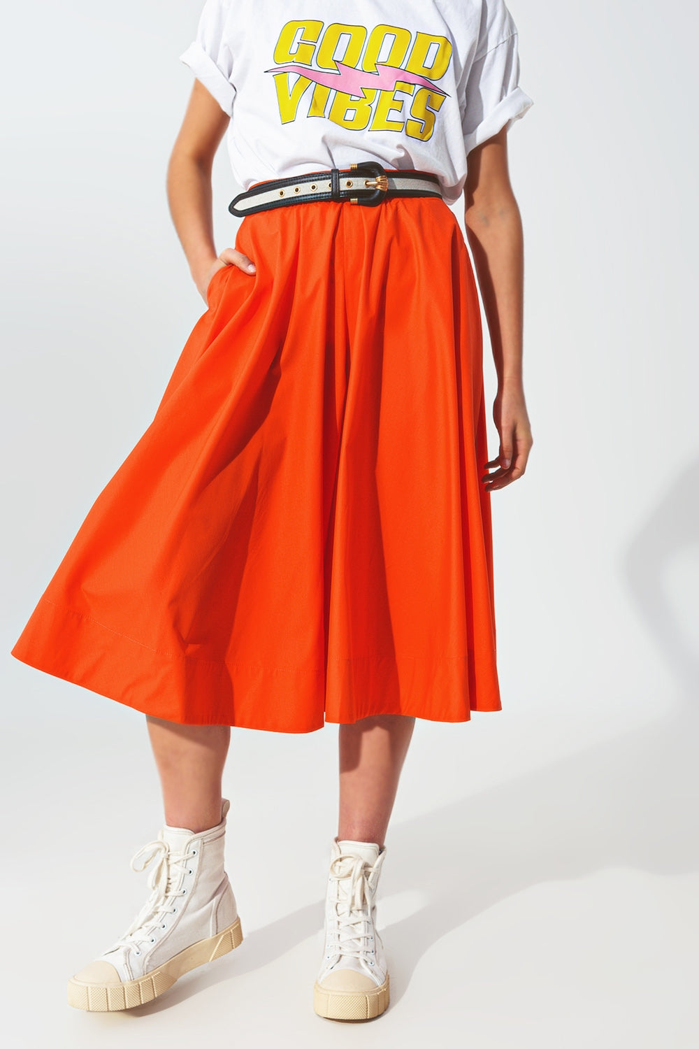 A-line skirt with elastic waist band in Orange