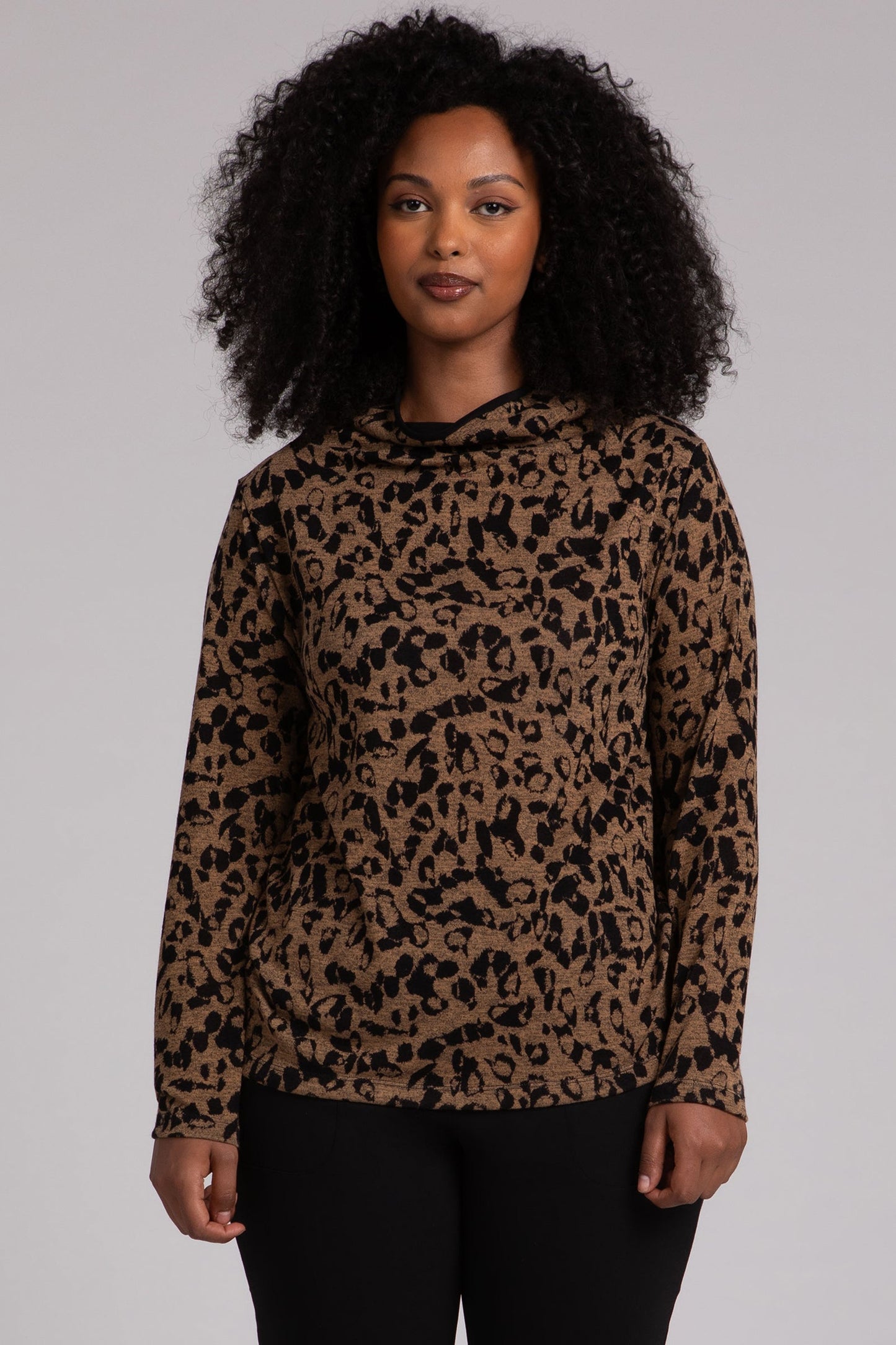 Animal Sweater Funnel Neck Top