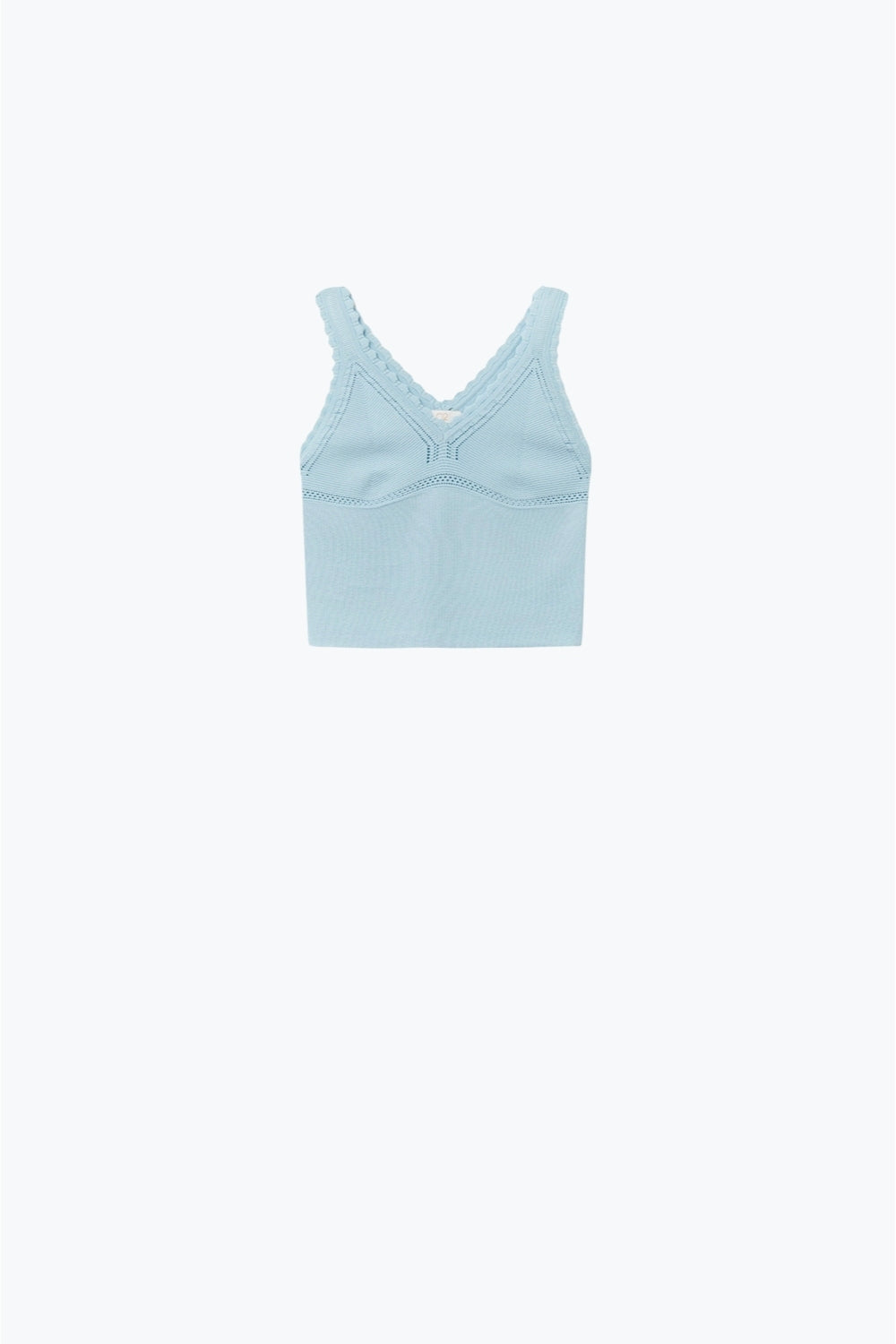 Q2 Baby Blue Ribbed Knit Top with Scalloped V-Neck