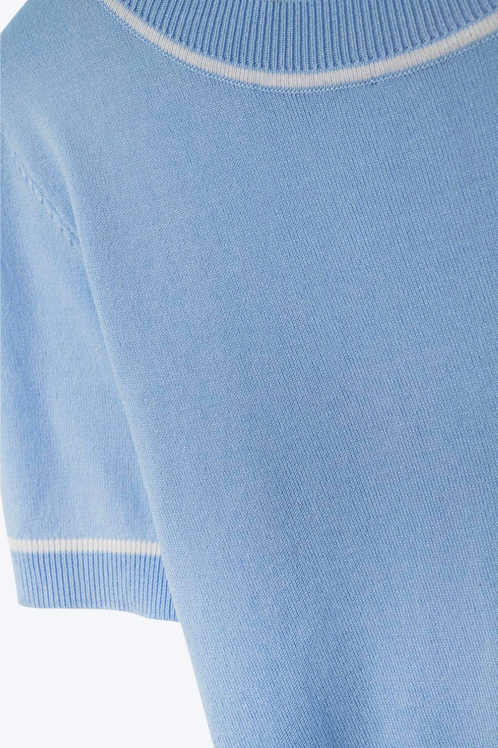 Baby Blue Short Sleeve Knit Top with Contrast Trims