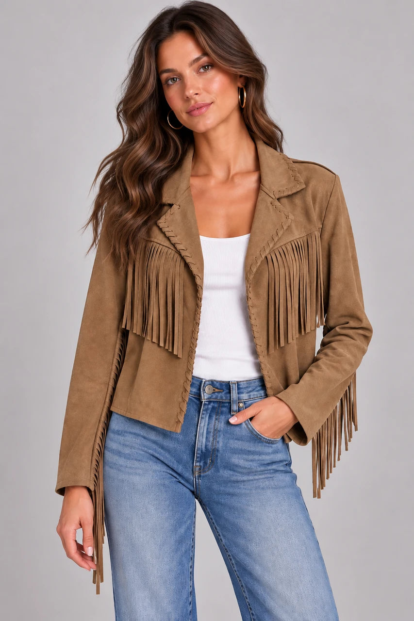 BCJ0901A Silky Suede Fringe Jacket