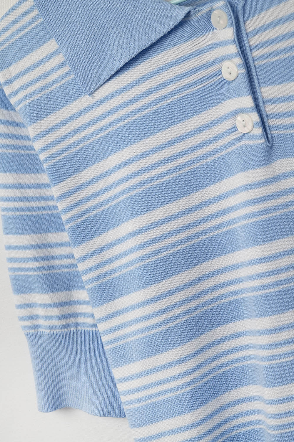 Beige and Blue Striped Sweater With Polo Neck
