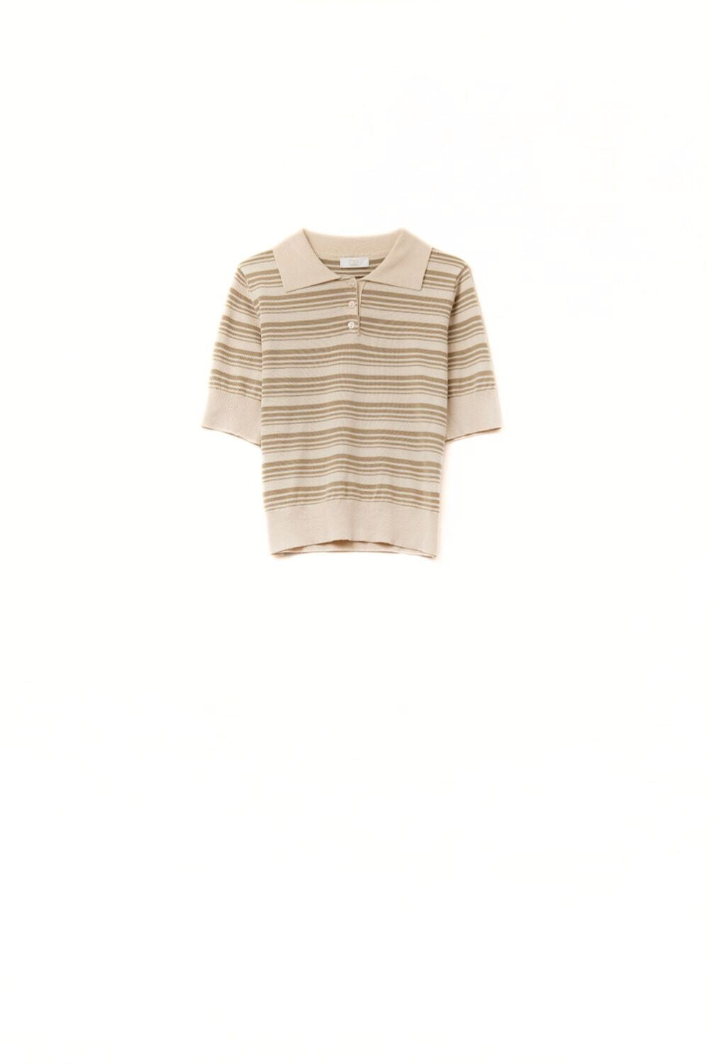 Beige and camel Striped Sweater With Polo Neck