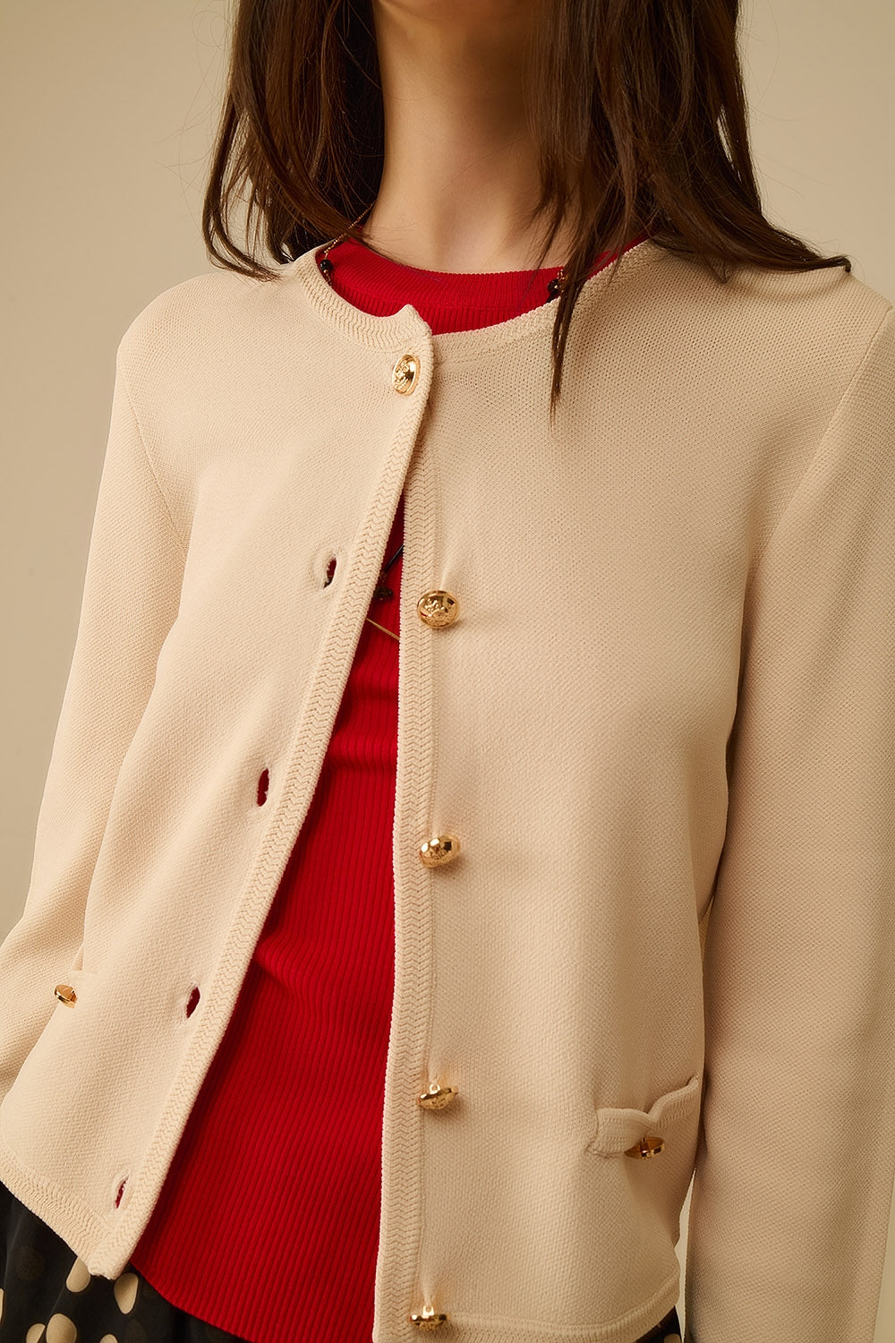 Beige Cardigan with Gold Buttons