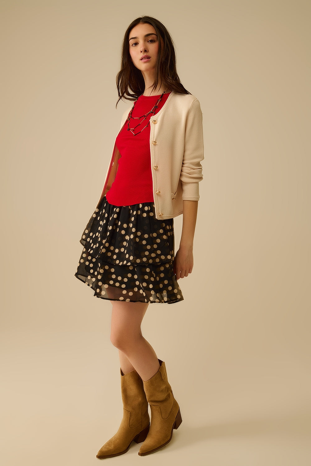 Beige Cardigan with Gold Buttons
