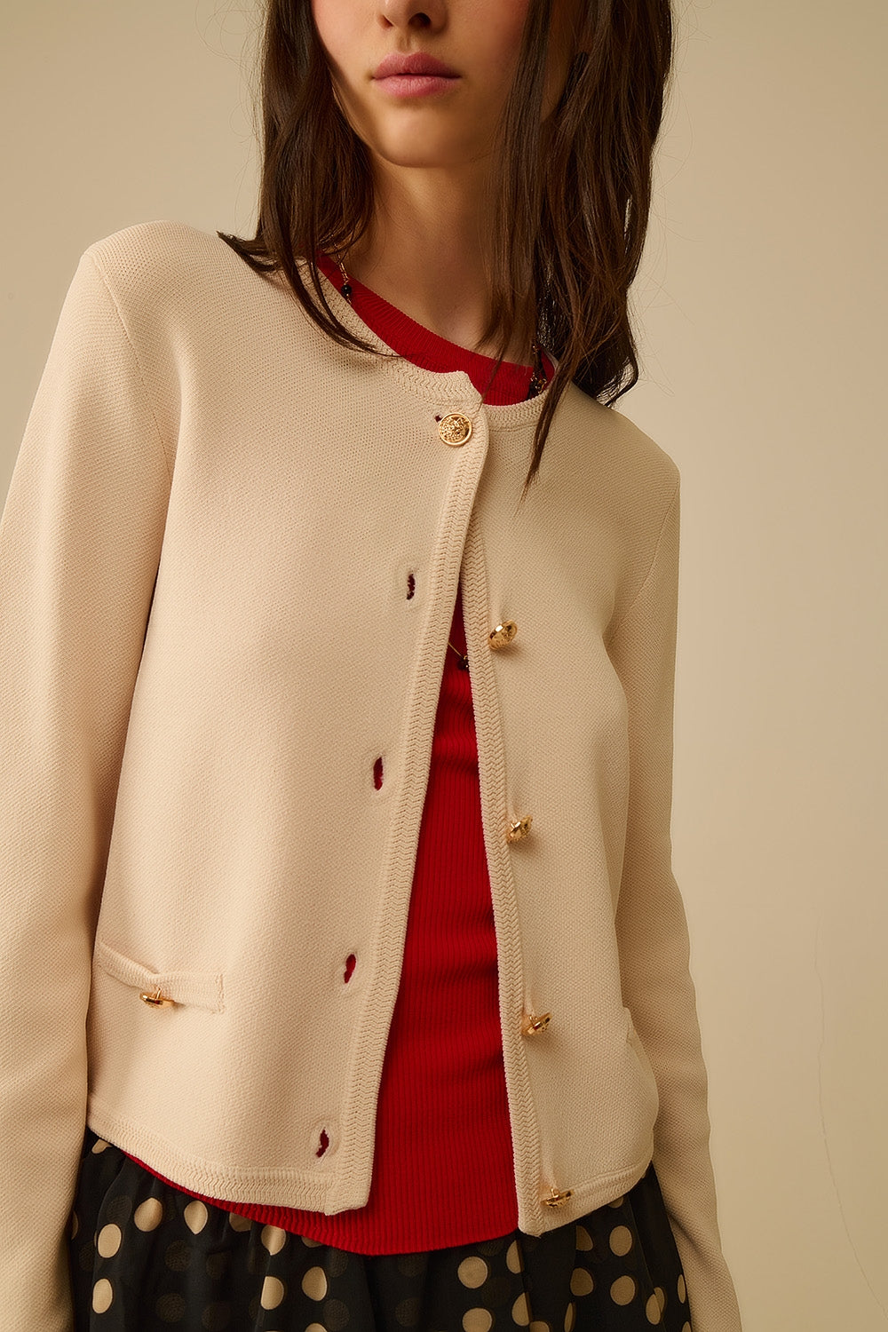 Beige Cardigan with Gold Buttons
