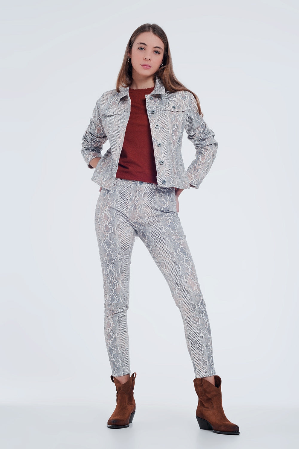 Beige jacket with snake print