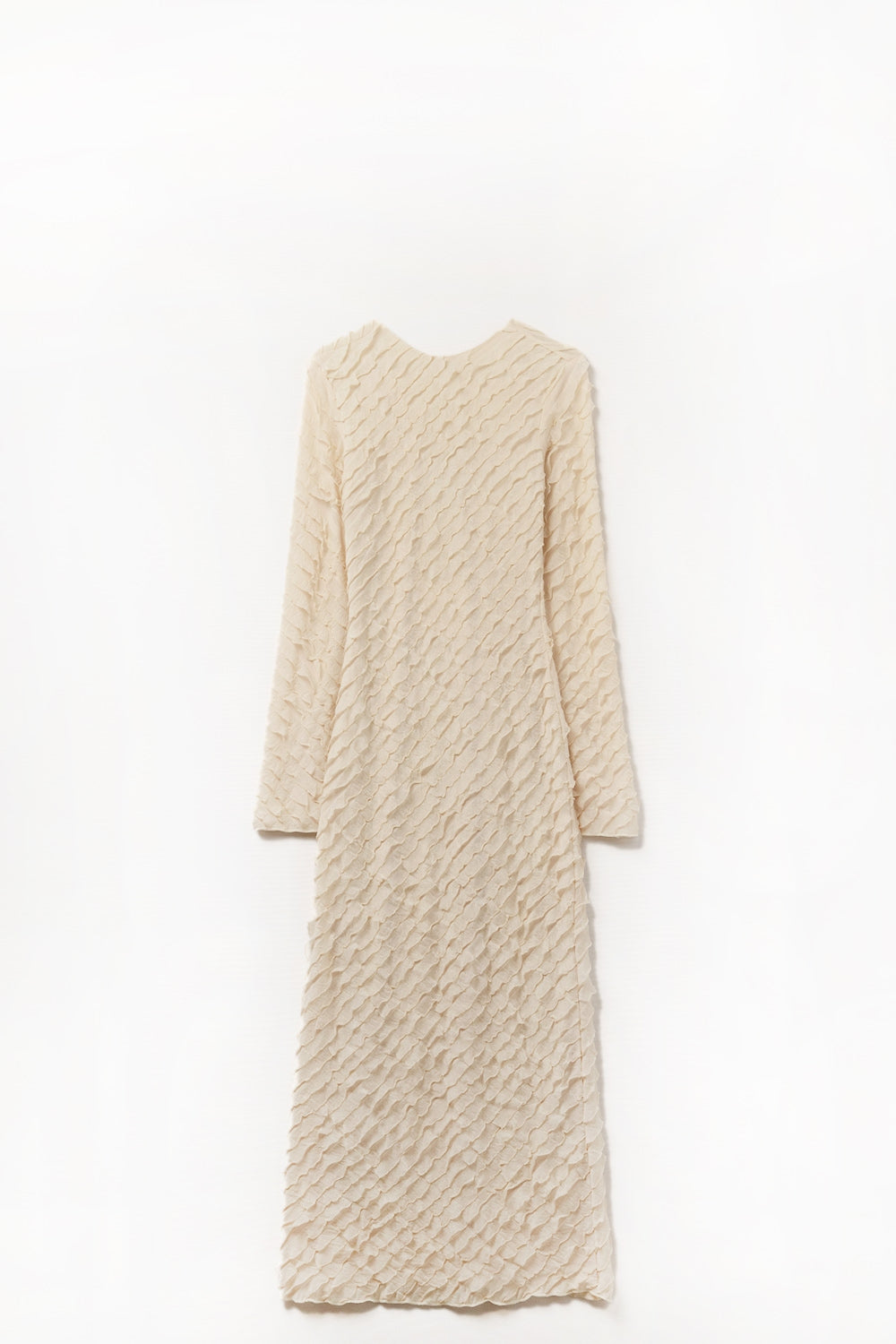 Q2 Beige Maxi Dress With Bias mini Ruffle Design