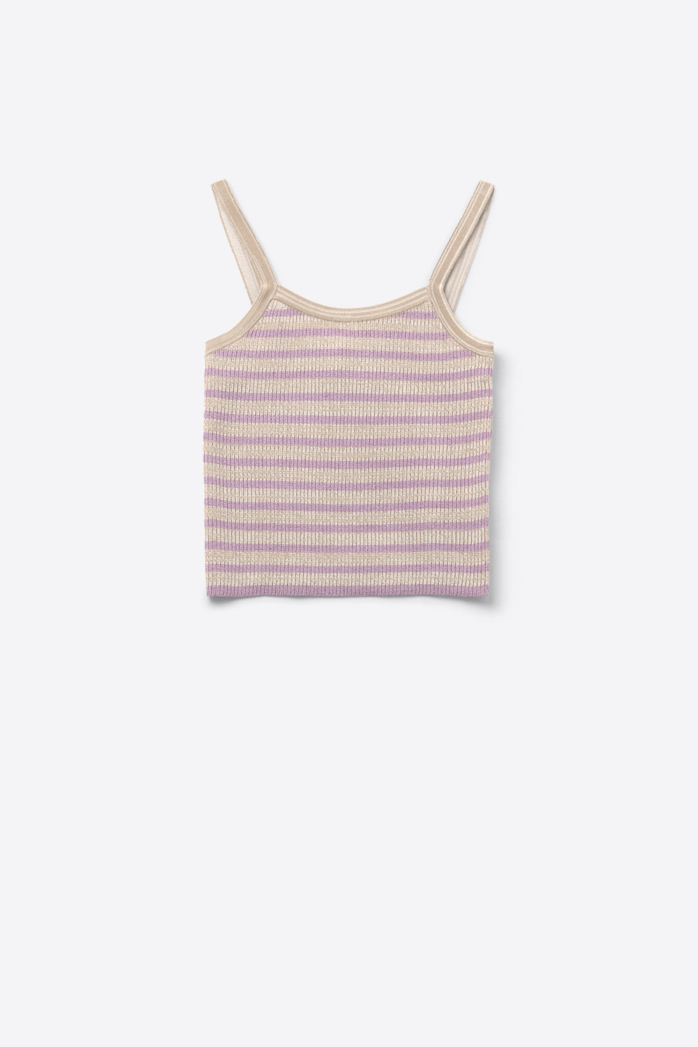 beige top with lilac stripes and straps