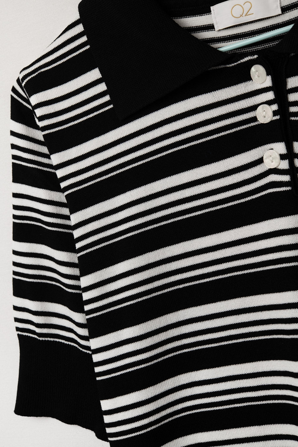 Black and White Striped Sweater With Polo Neck