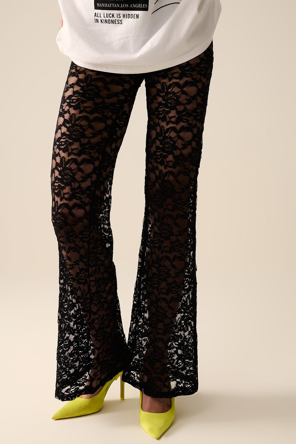 black flare Pants in Floral Lace
