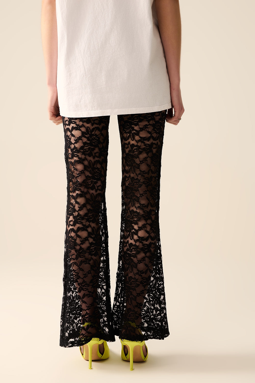 black flare Pants in Floral Lace