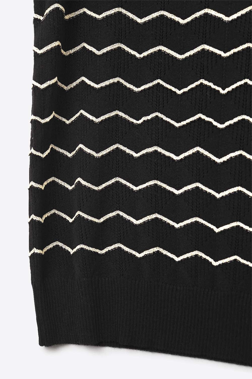 Black Knitted sweater with Golden Zigzag Pattern