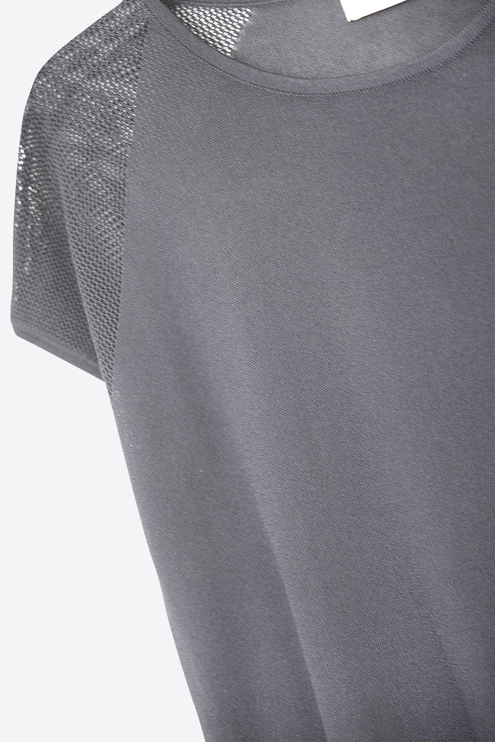 Black Ribbed Short Sleeve Sweater with knitted mesh on the shoulder