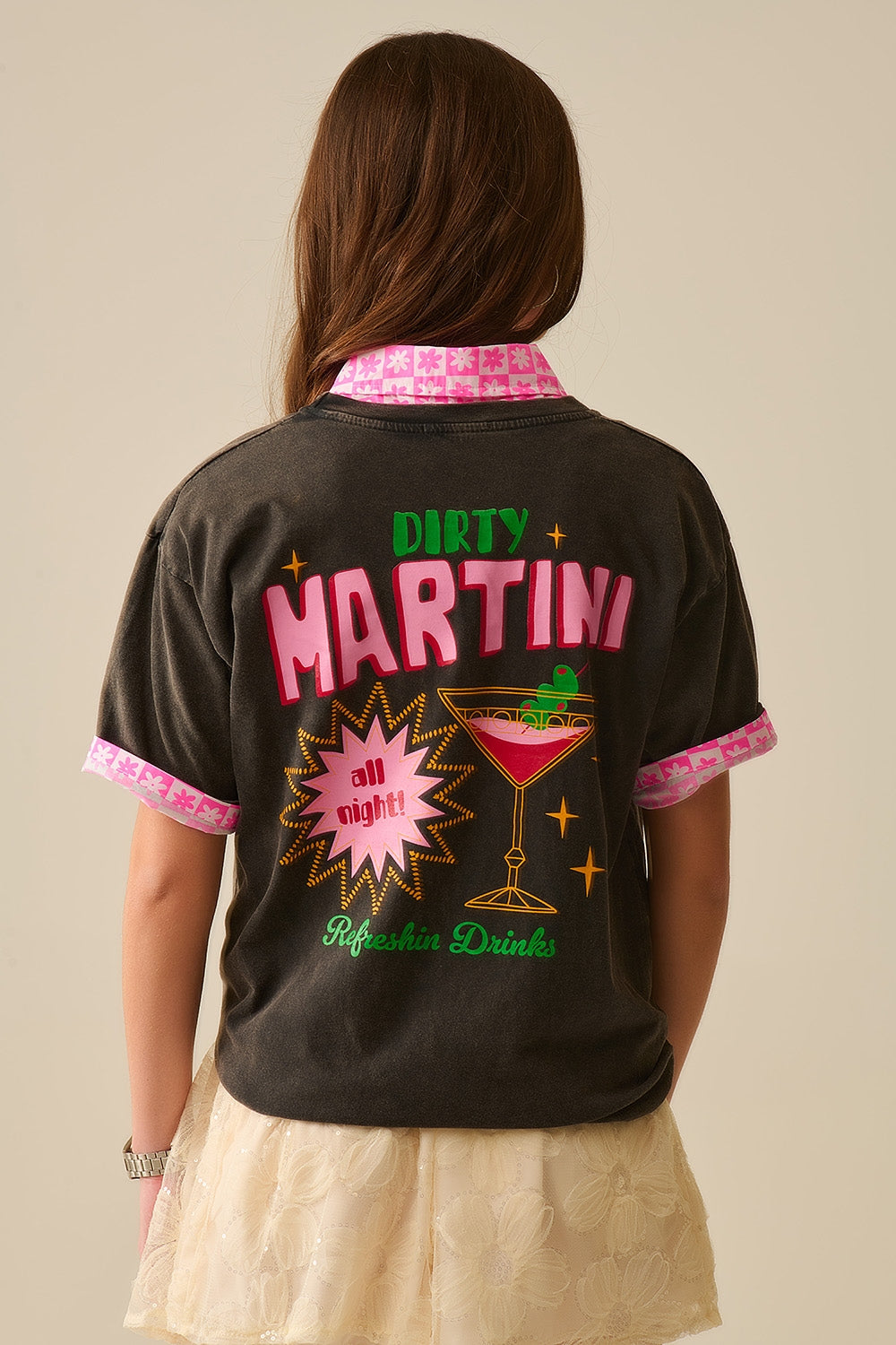 black stone wash t-shirt made in Italy with a Martini graphic logo