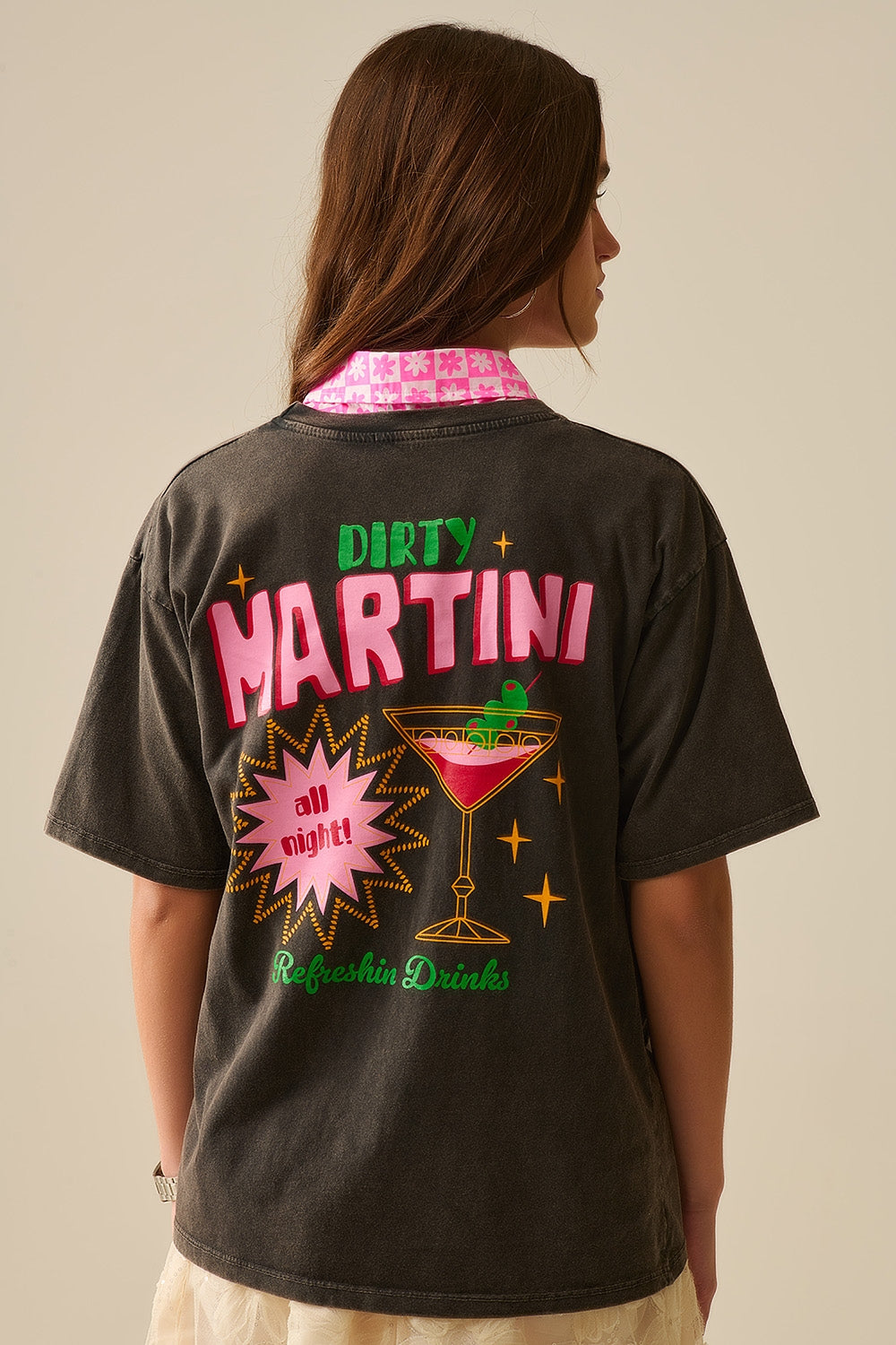 black stone wash t-shirt made in Italy with a Martini graphic logo