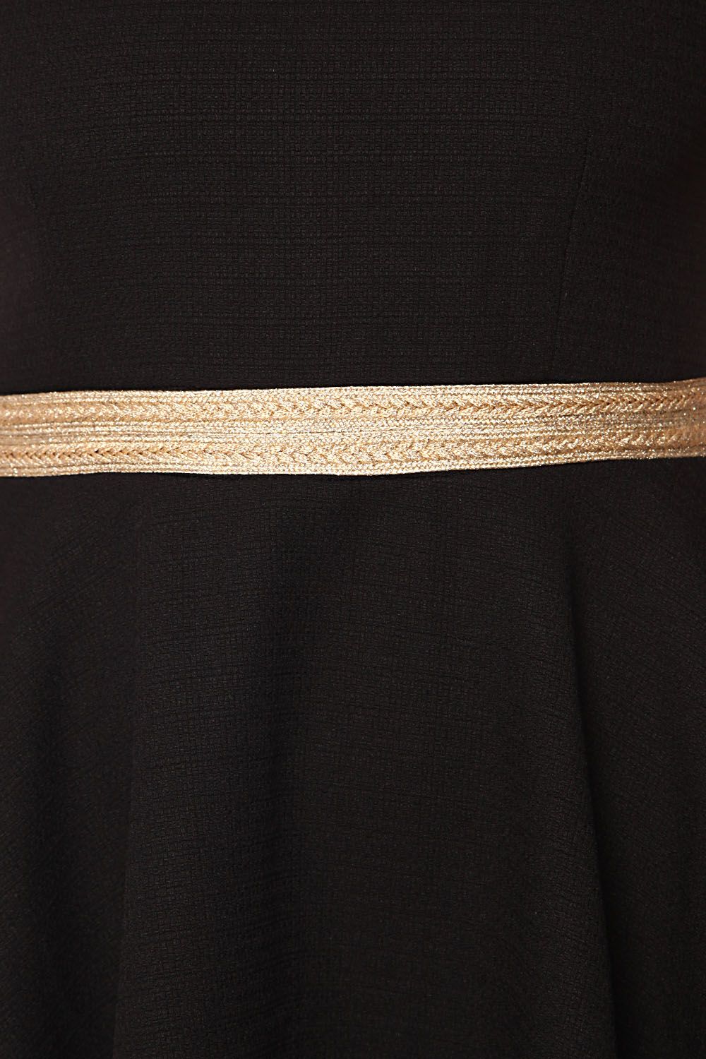 Black textured skater dress with belted waist detail