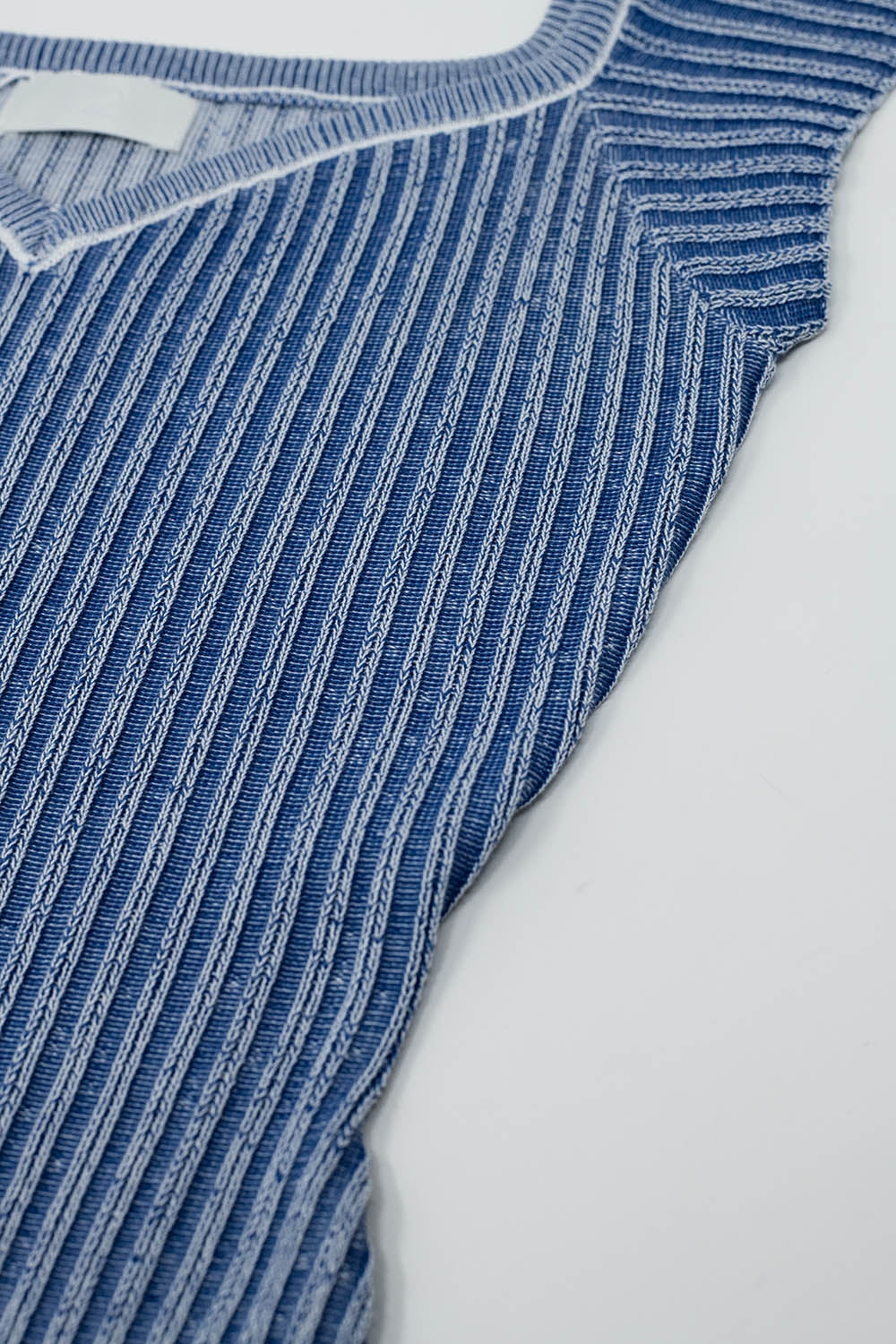 Blue Midi Thick Rib Bodycon Dress With Cap Sleeves