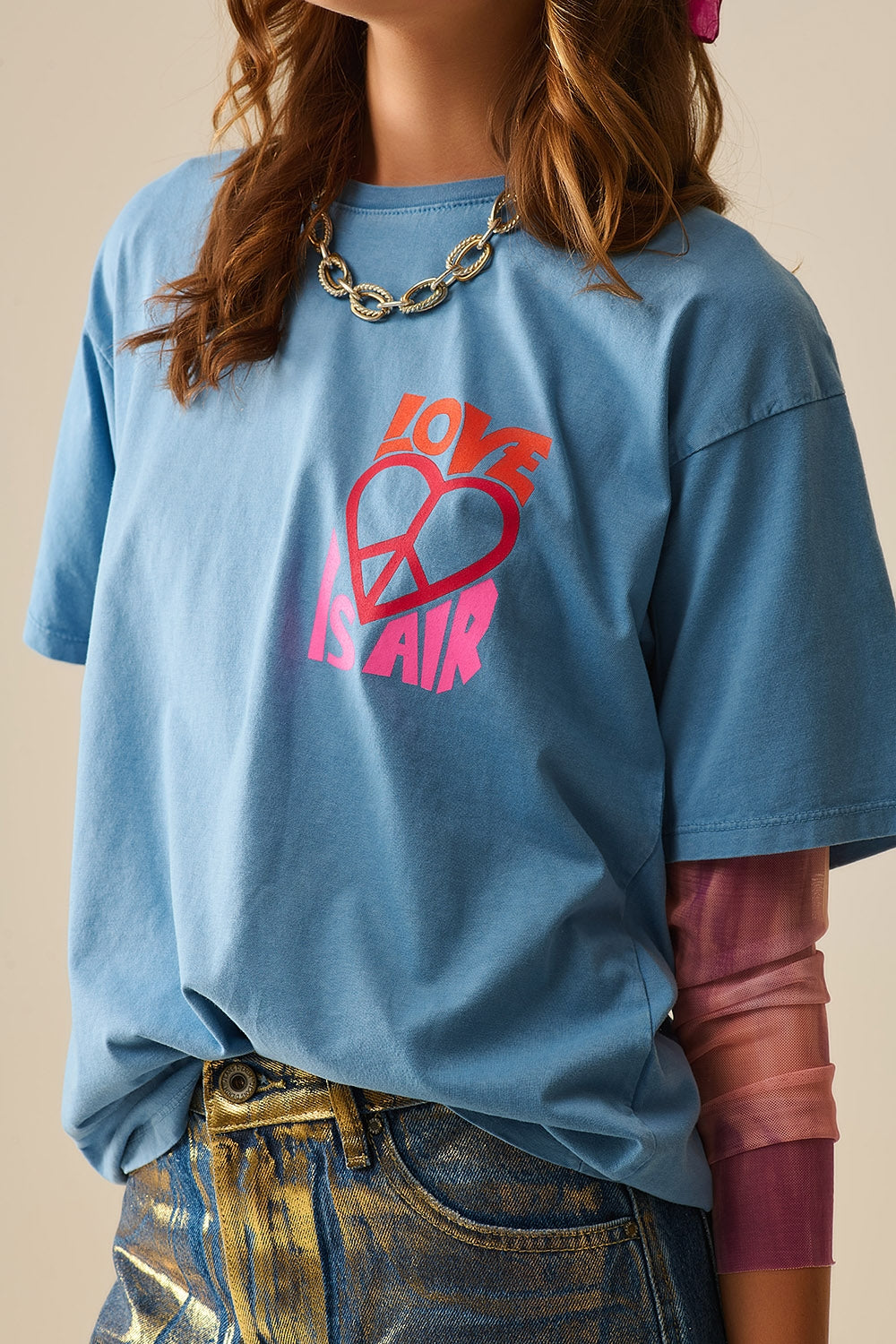 Blue T-Shirt made in italy with Love is Air and Heart with Peace logo