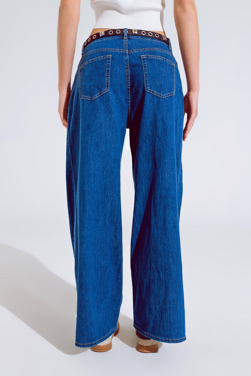 Boyfriend Wide leg five pocket jeans in dark wash